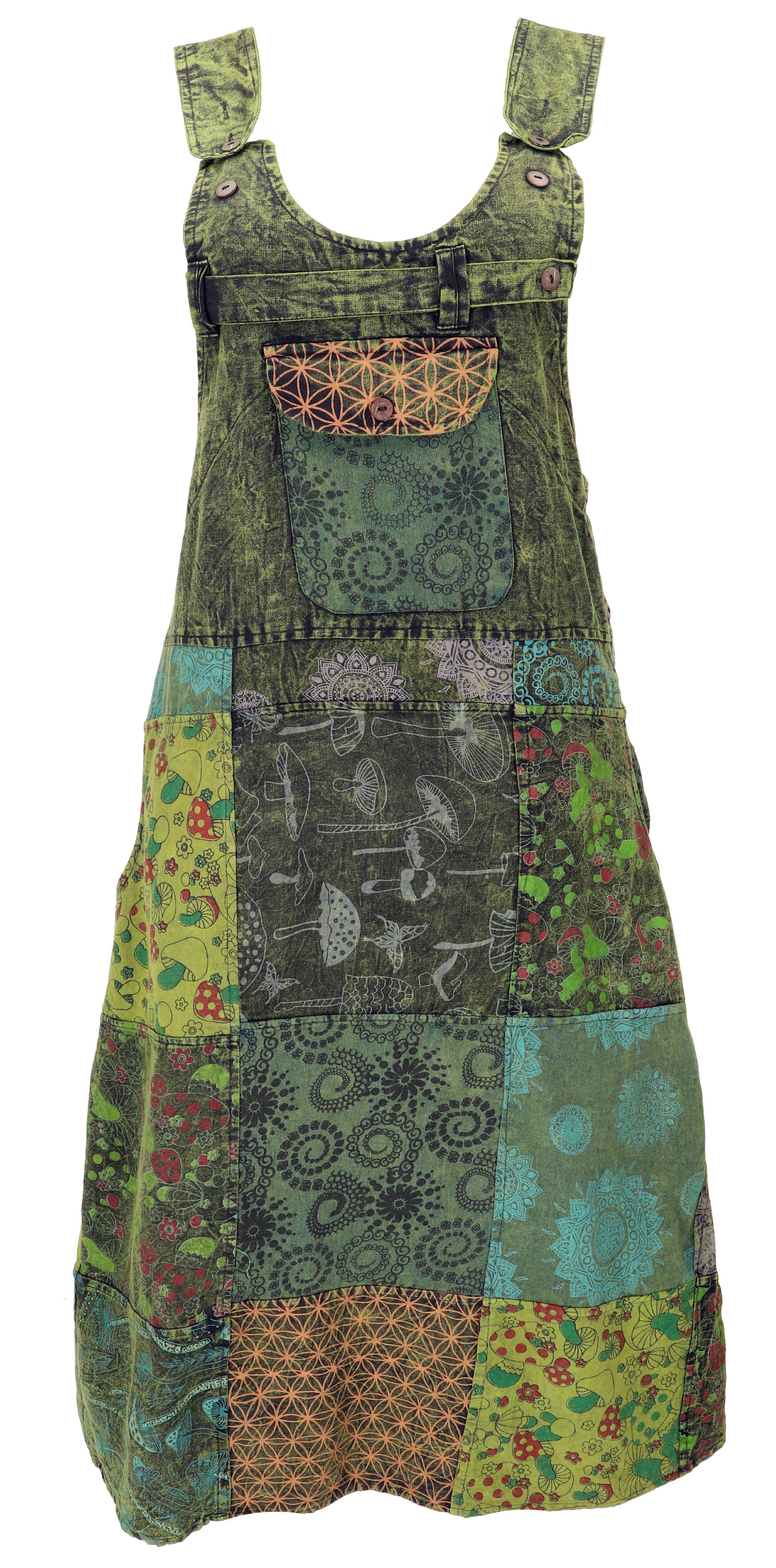 Guru-Shop Minirock Boho Latzrock, Patchwork Trägerkleid, Latzkleid.. alternative Bekleidung
