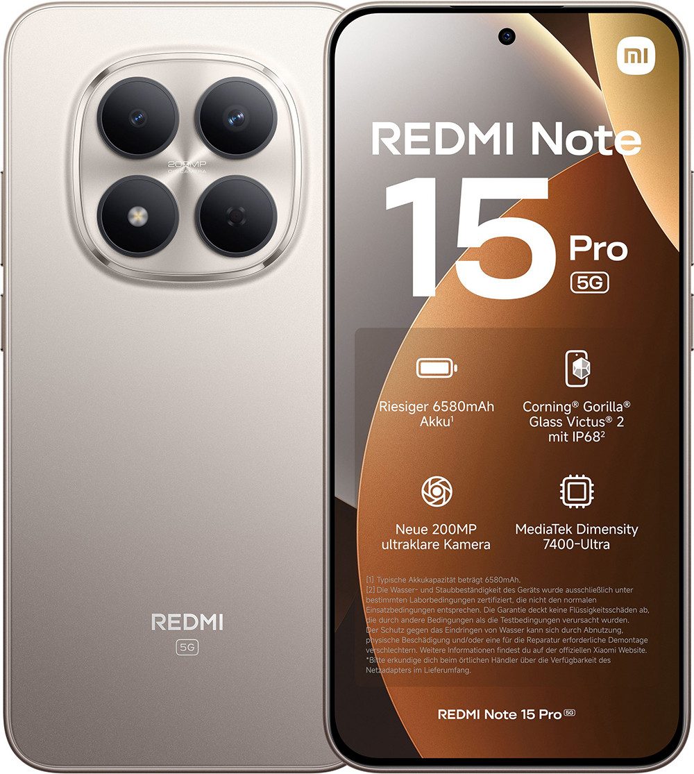 Xiaomi Redmi Note 15 Pro 5G 8+256GB Smartphone Handy (200 MP Kamera)