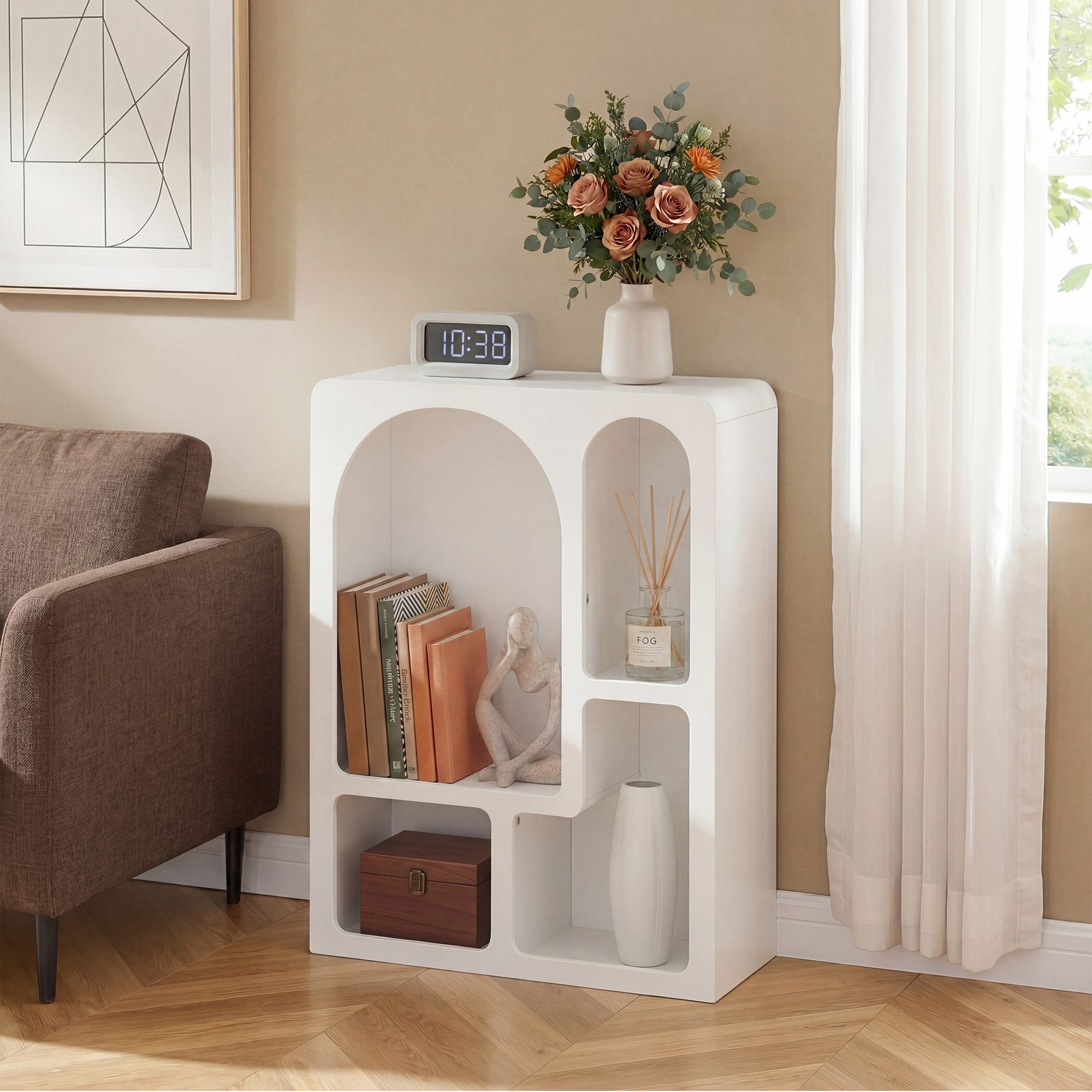 Wildhome Regal Moderner weißer geometrischer Höhlenschrank, 1-tlg., mit offenen Regalen zur Präsentation von Büchern