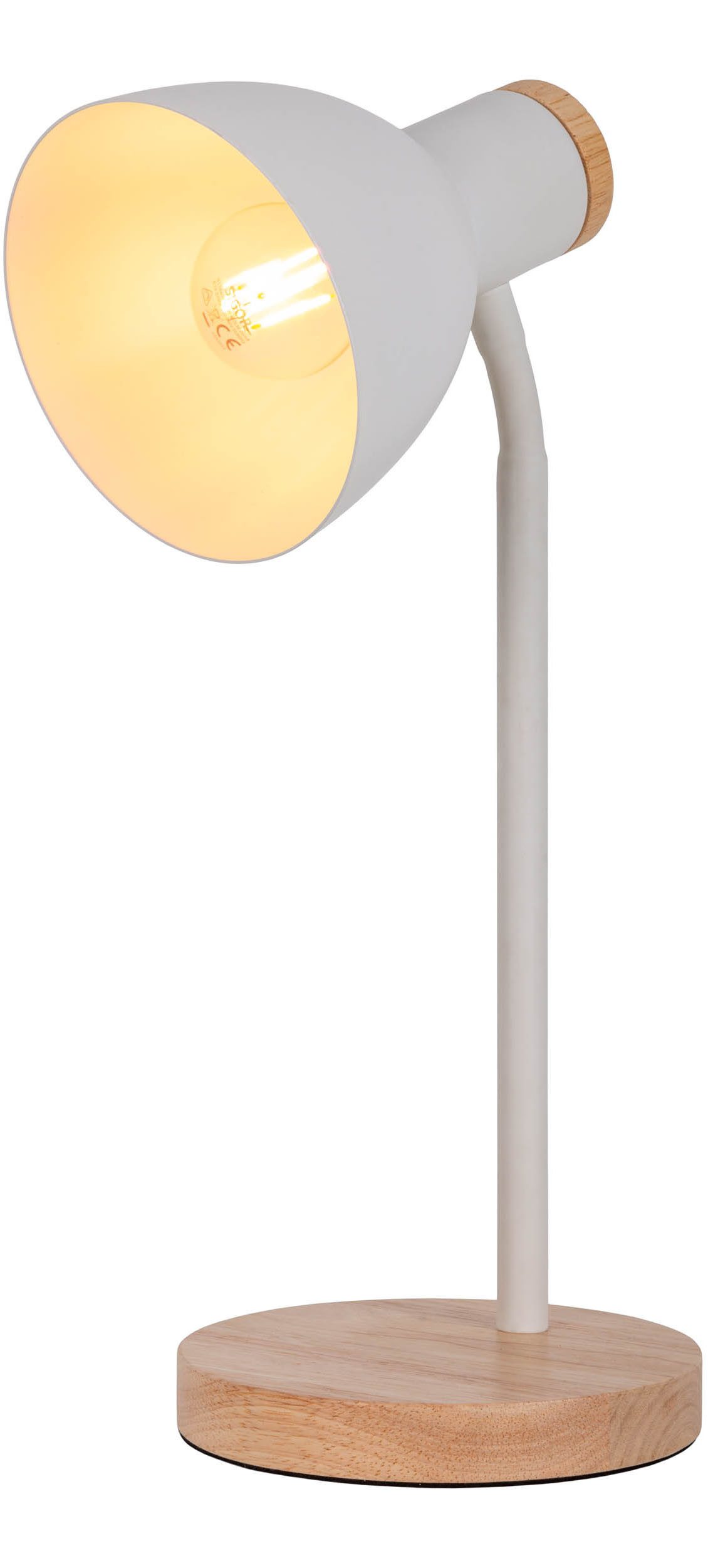 näve Schreibtischlampe Marie, ohne Leuchtmittel, Fuß und Schirm z.T. aus Holz, Schirm flexibel beweglich, E14