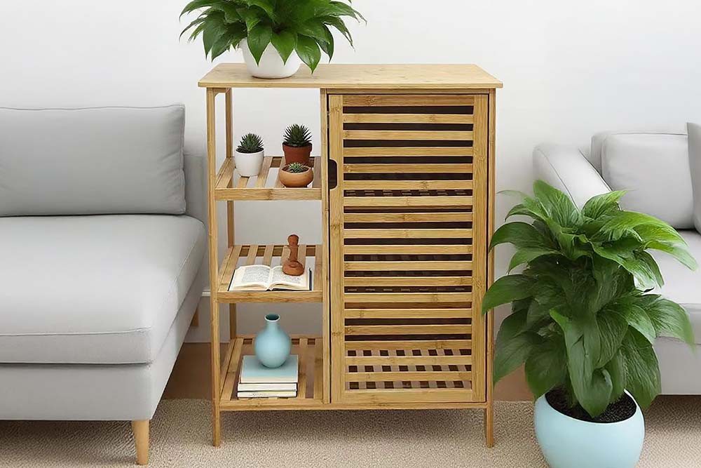 riess-ambiente Badregal ZEN-BO 90cm natur - Bambus, Lamellentür, Massivholz, FSC-zertifiziert, Einzelartikel 1-tlg., Natürlicher Minischrank - ideal für Wohnzimmer, Flur oder Schlafzimmer