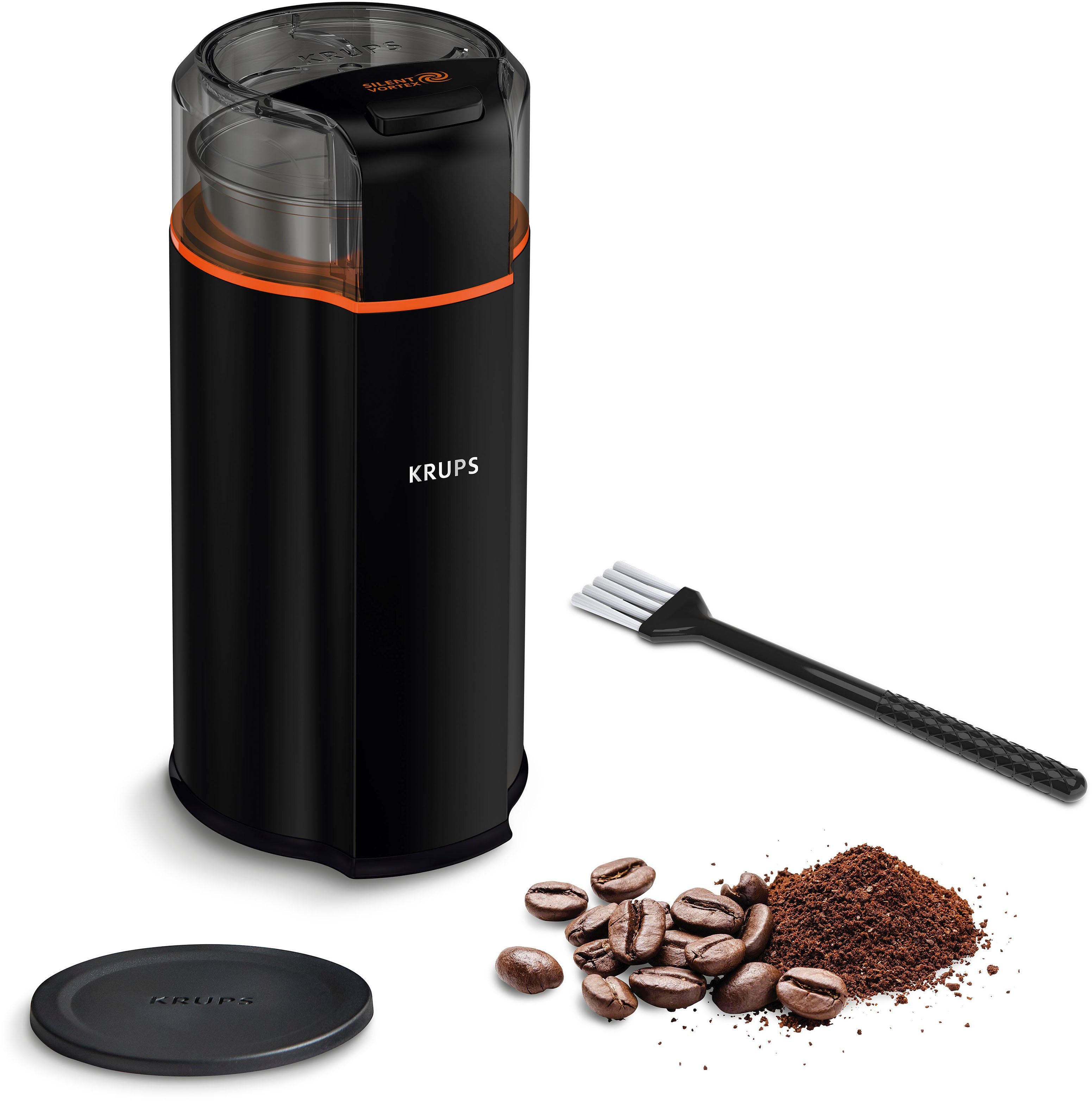 Krups Kaffeemühle GX3328 Silent Vortex, 175 W, Schlagmesser, 90 g Bohnenbehälter, leistungsstark, effizient, superleise, für 12 Tassen, 3-in-1-Mahlwerk