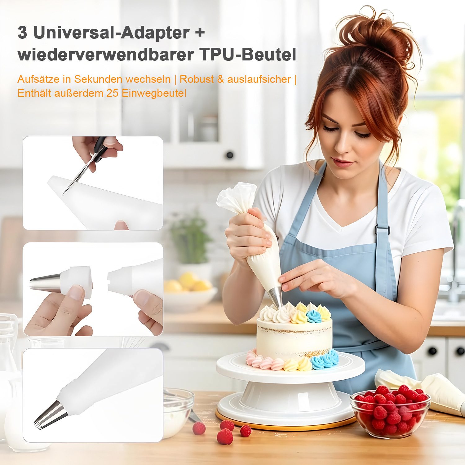 AIMAX Spritzbeutel Torten Zubehör Set 61-teiliges Tortenwerkzeug DIY Backset Backzubehör (Tortenplatte Drehbar, Spritzbeutel mit Tüllen, Edelstahl Spritztüllen, – Bild 5 von 5