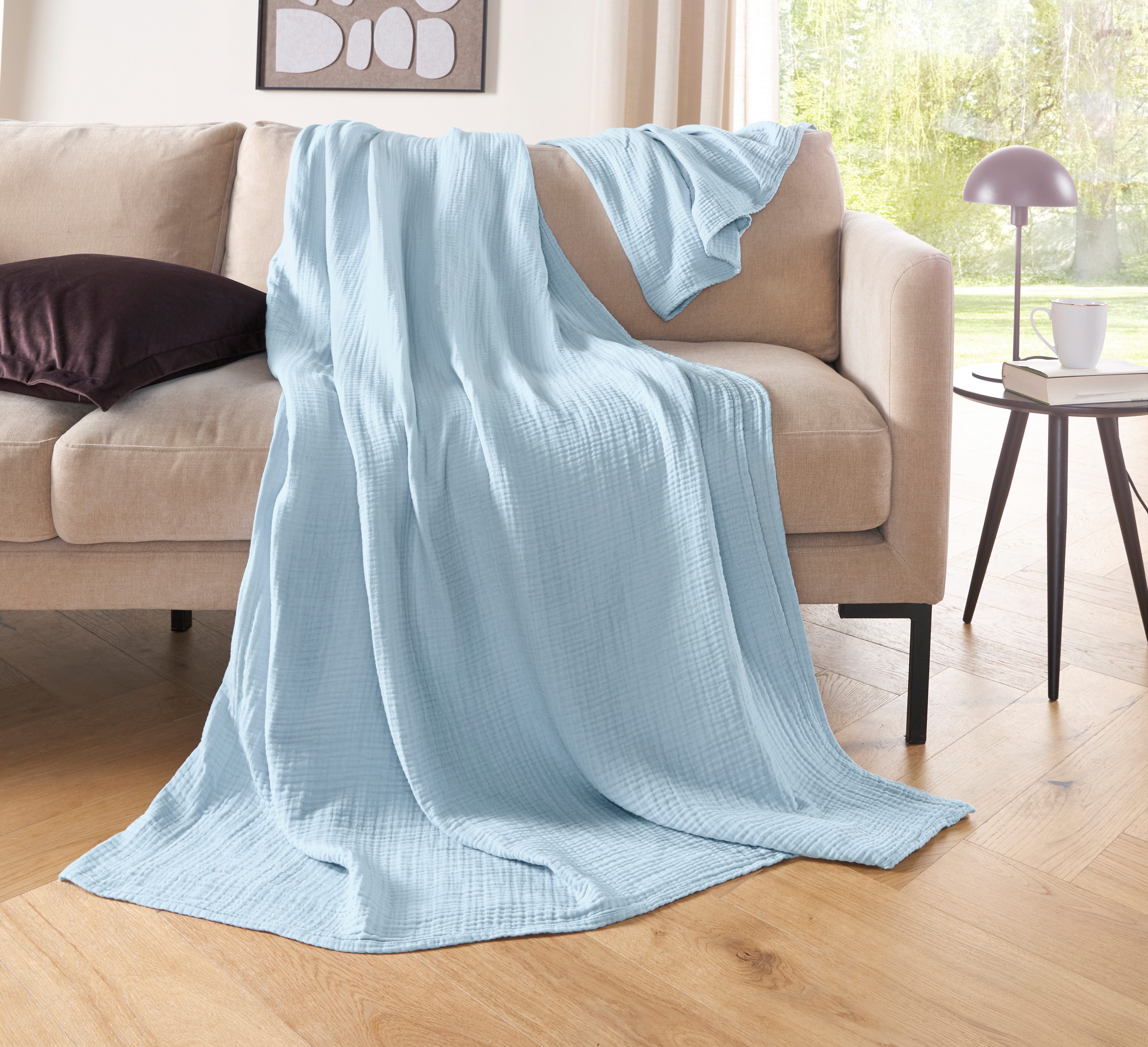 Wohndecke HEVIN, LeGer Home by Lena Gercke, Tagesdecke im Baumwoll-Crinkle-Effekt, Musselin, Kuscheldecke