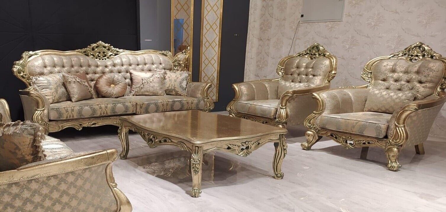 JVmoebel Wohnzimmer-Set Luxus Sofa Stoff (3-St) Klassische, Garnitur Sofas Sofagarnitur Sitzer 3+1+1