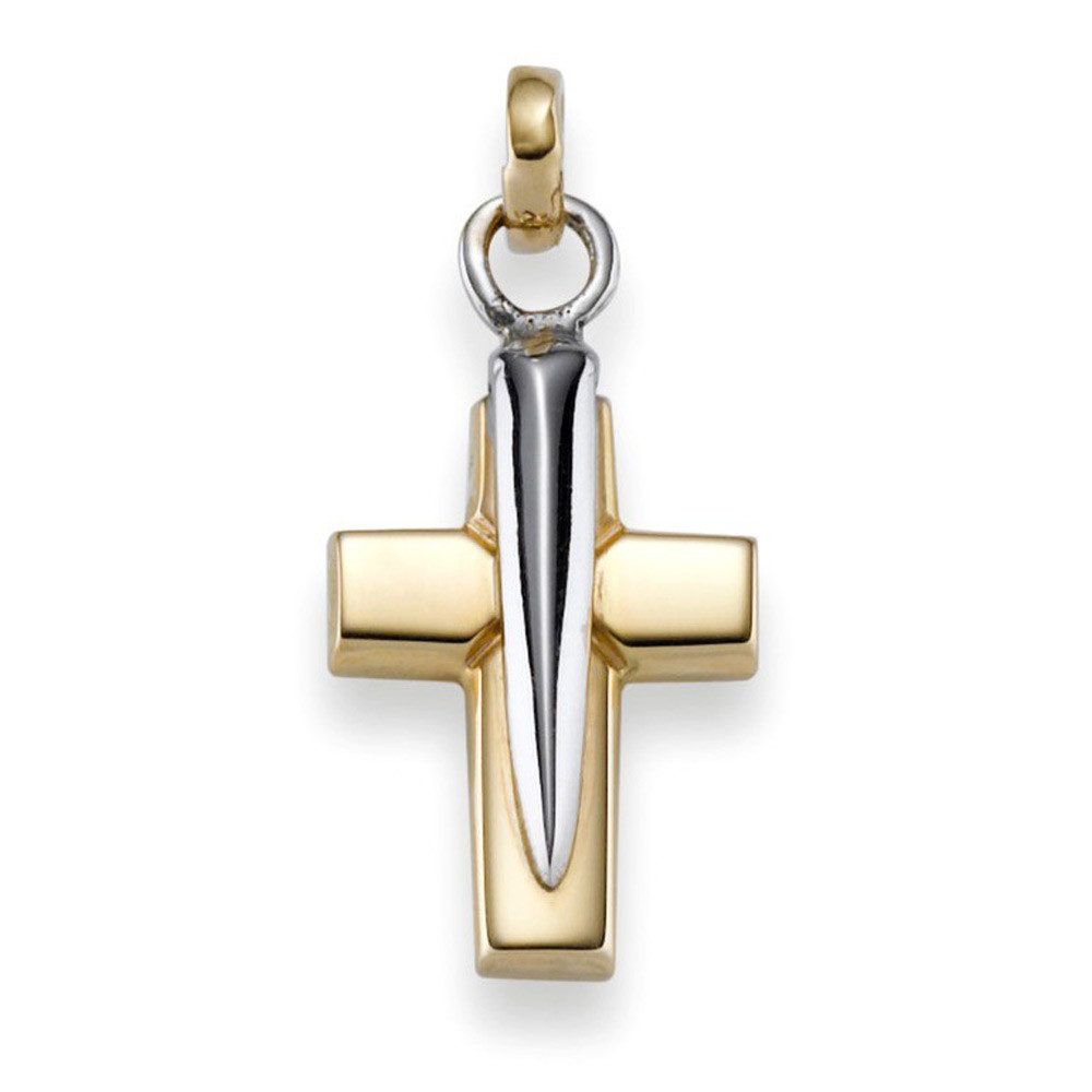 Kettenanhänger Anhänger Kreuz 29x13mm aus 585 Gold gelb/weiß