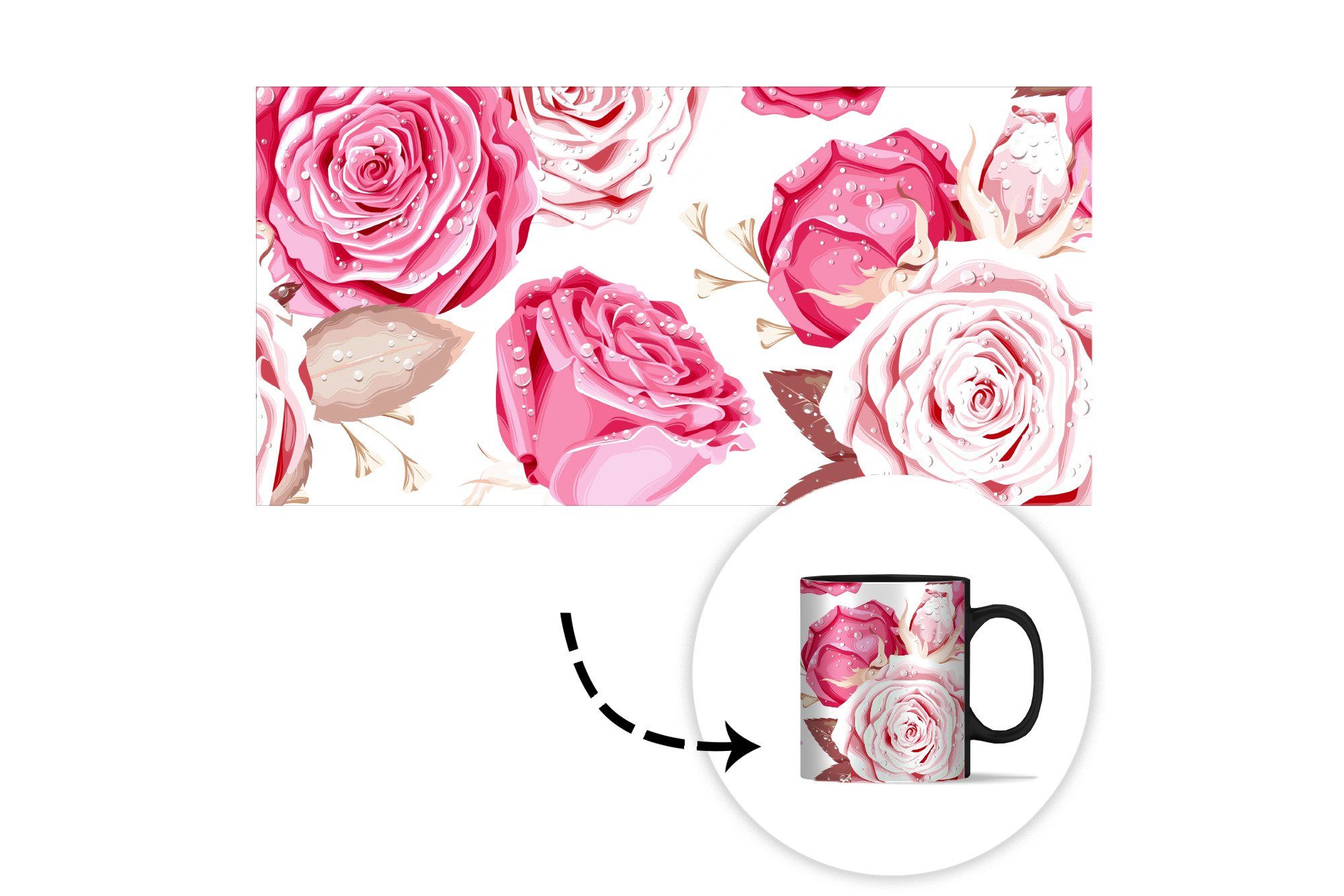 - MuchoWow Teetasse, Geschenk Tasse Rosa, Kaffeetassen, Farbwechsel, Keramik, Zaubertasse, - Rosen Collage