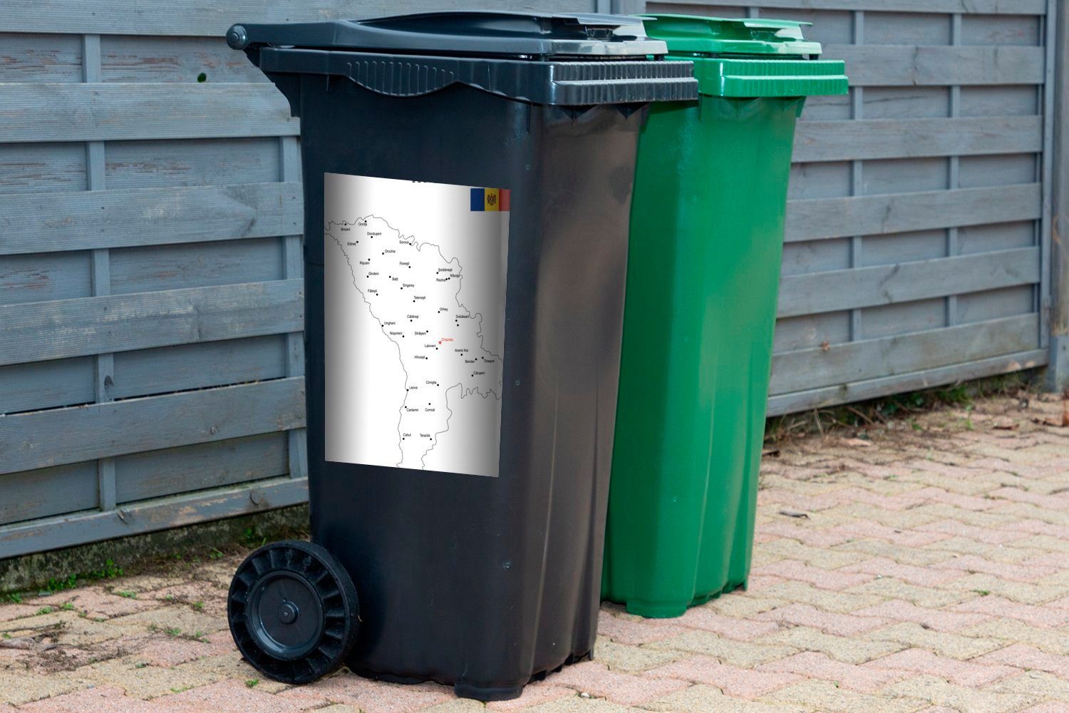 MuchoWow Wandsticker Illustration St), einer Sticker, Flagge Container, Karte Mülleimer-aufkleber, (1 des Abfalbehälter Republik Moldau der Mülltonne, weißen mit der