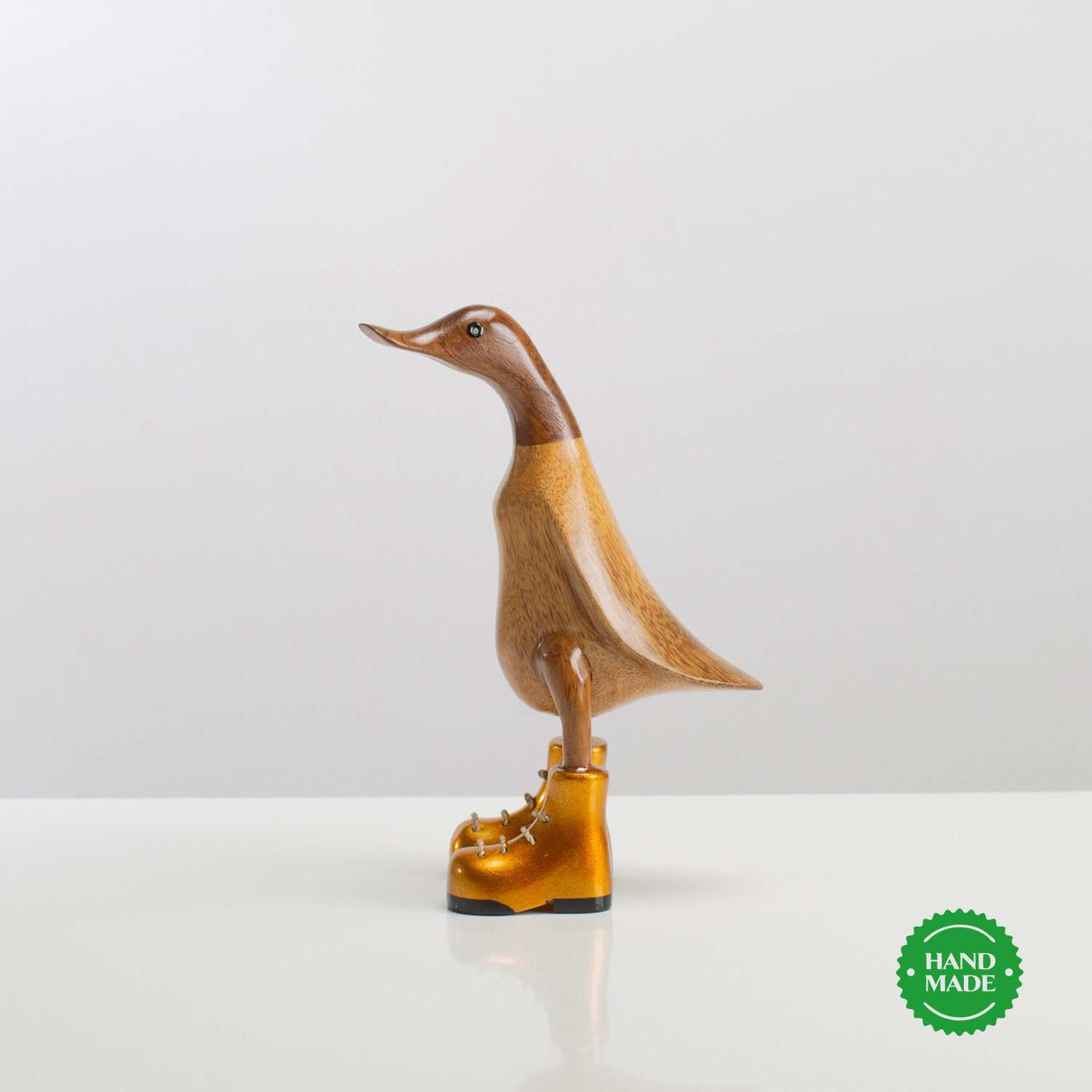 Dekoration Ente Geschenk (3-er Holzfigur 3 gold aus Handgefertigte Rikmani Stiefel Holzarten Holz Dekofigur Set), -