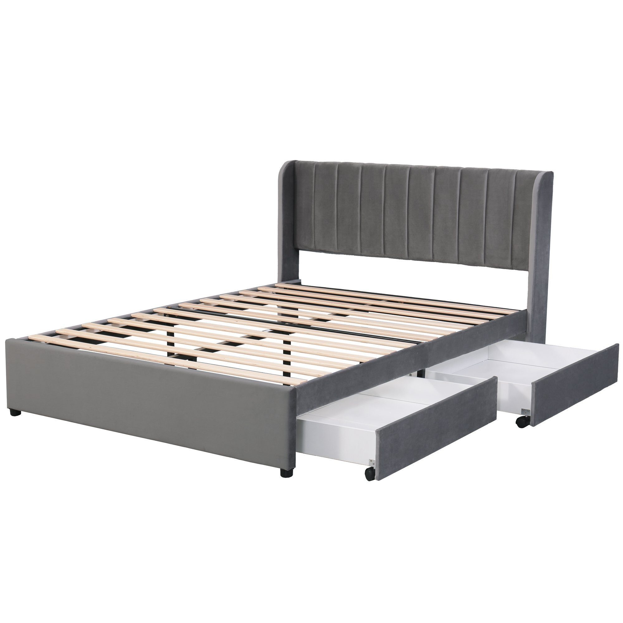 Sweiko Polsterbett, Doppelbett mit 2 Schubladen, Samt, 140*200cm