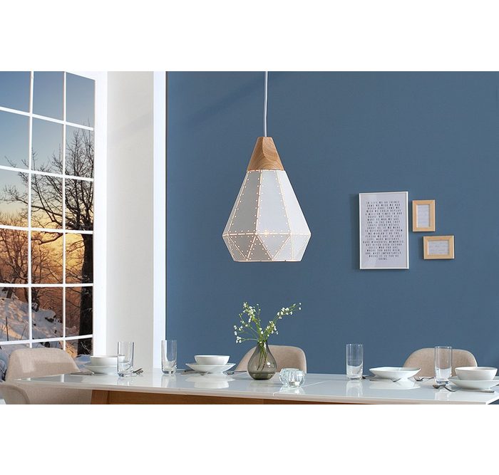 riess-ambiente Hängeleuchte SCANDINAVIA I 28cm weiß / natur ohne Leuchtmittel Wohnzimmer · Metall · Massivholz · Esszimmer · Modern Design