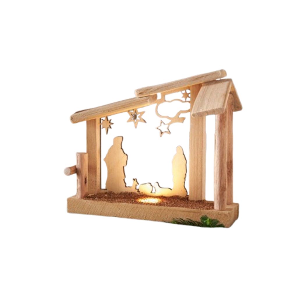 Home-trends24.de Krippe LED Krippe Weihnachtskrippe Eichen Holz Weihnachtsdeko Objekt