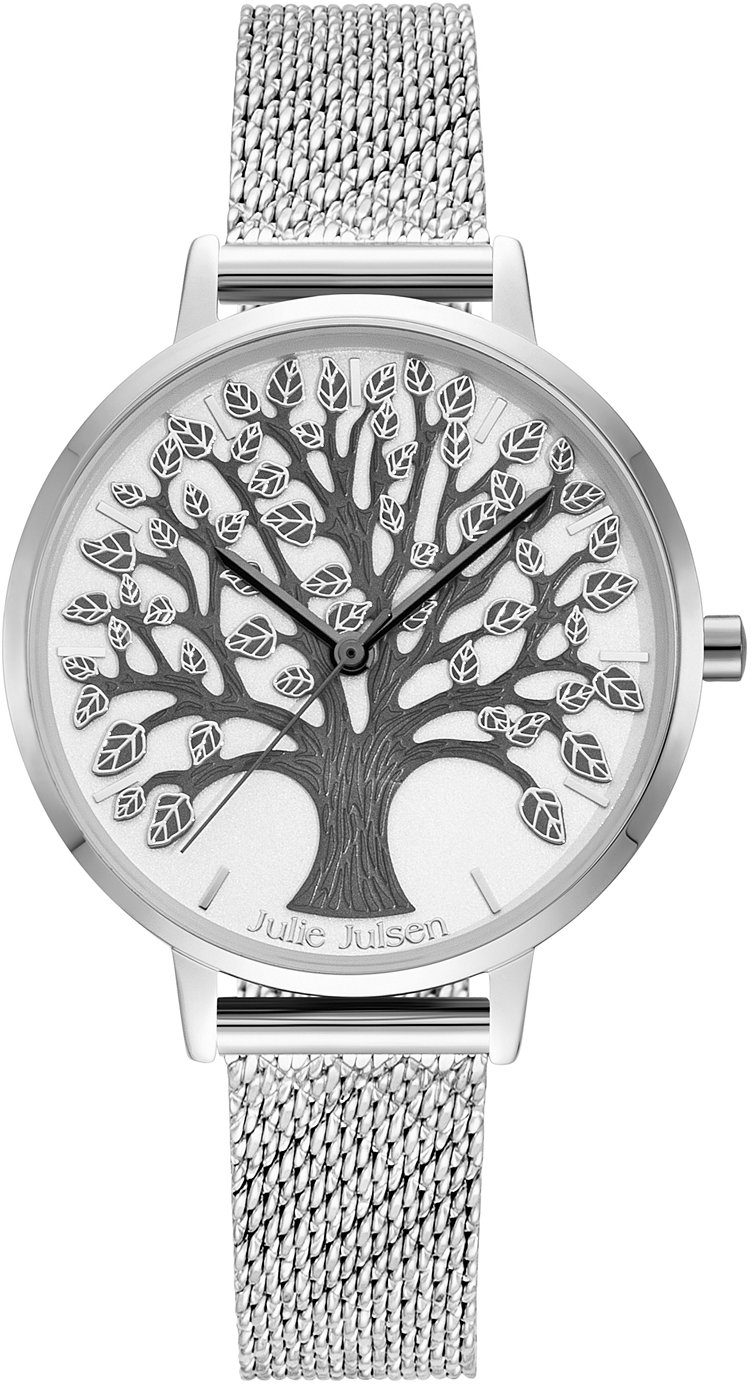 Julie Julsen Quarzuhr Tree of Life Silver, JJW1277SME, Armbanduhr, Damenuhr, PVD-beschichtet, Mineralglas