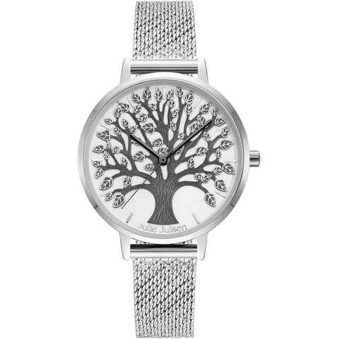 Julie Julsen Quarzuhr Tree of Life Silver, JJW1277SME, Armbanduhr, Damenuhr, PVD-beschichtet, Mineralglas