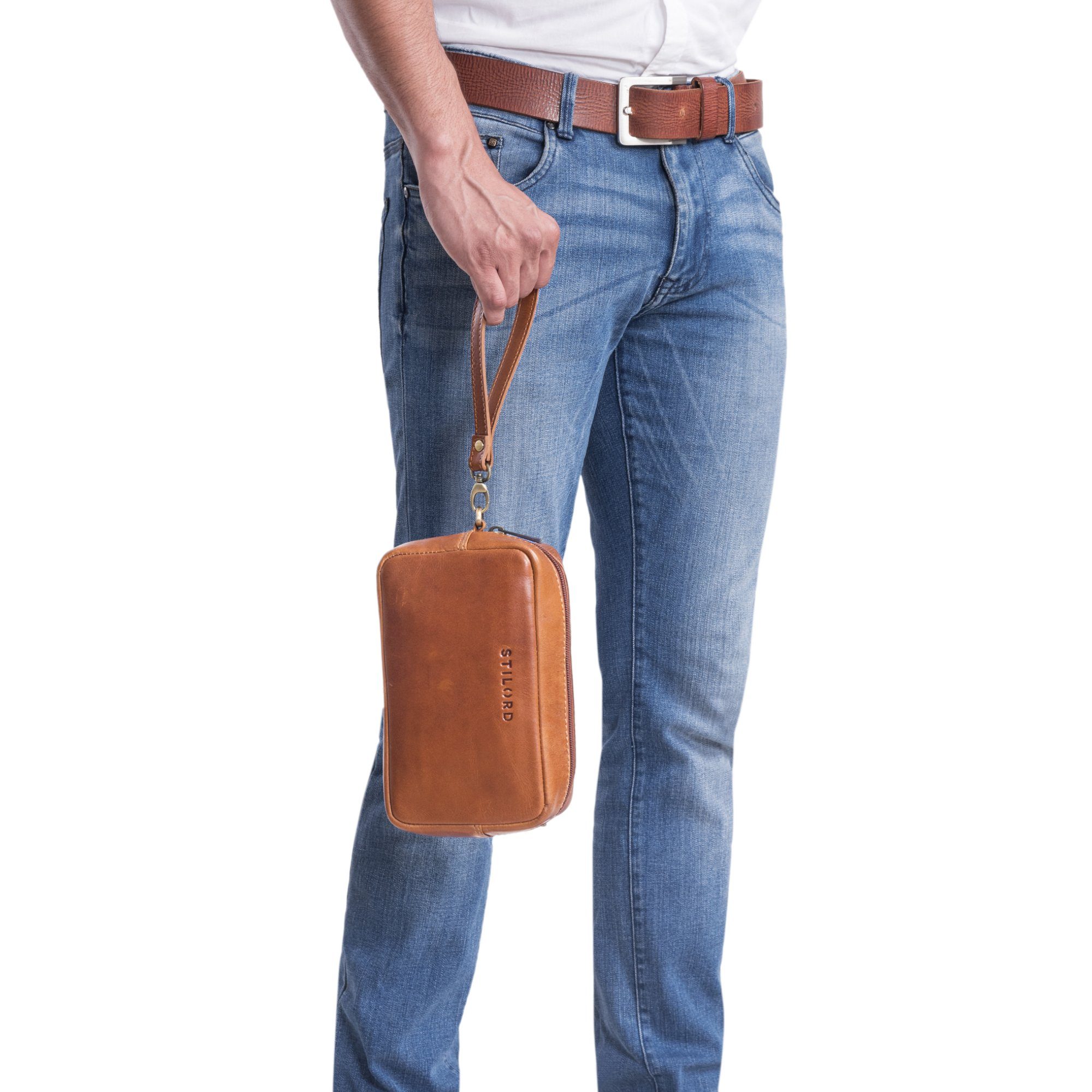STILORD Messenger Bag "Larkin" Herren geschmeidigem dunkelbraun Leder aus - mocca Handgelenktasche