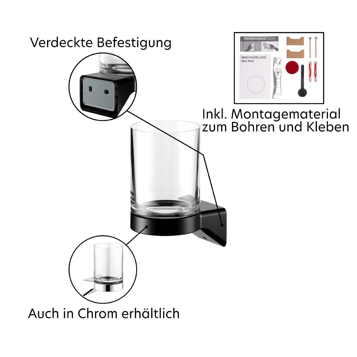 Keuco Zahnputzbecher ROSE, aus Metall, schwarz matt, Made in Germany, zum Kleben/Schrauben