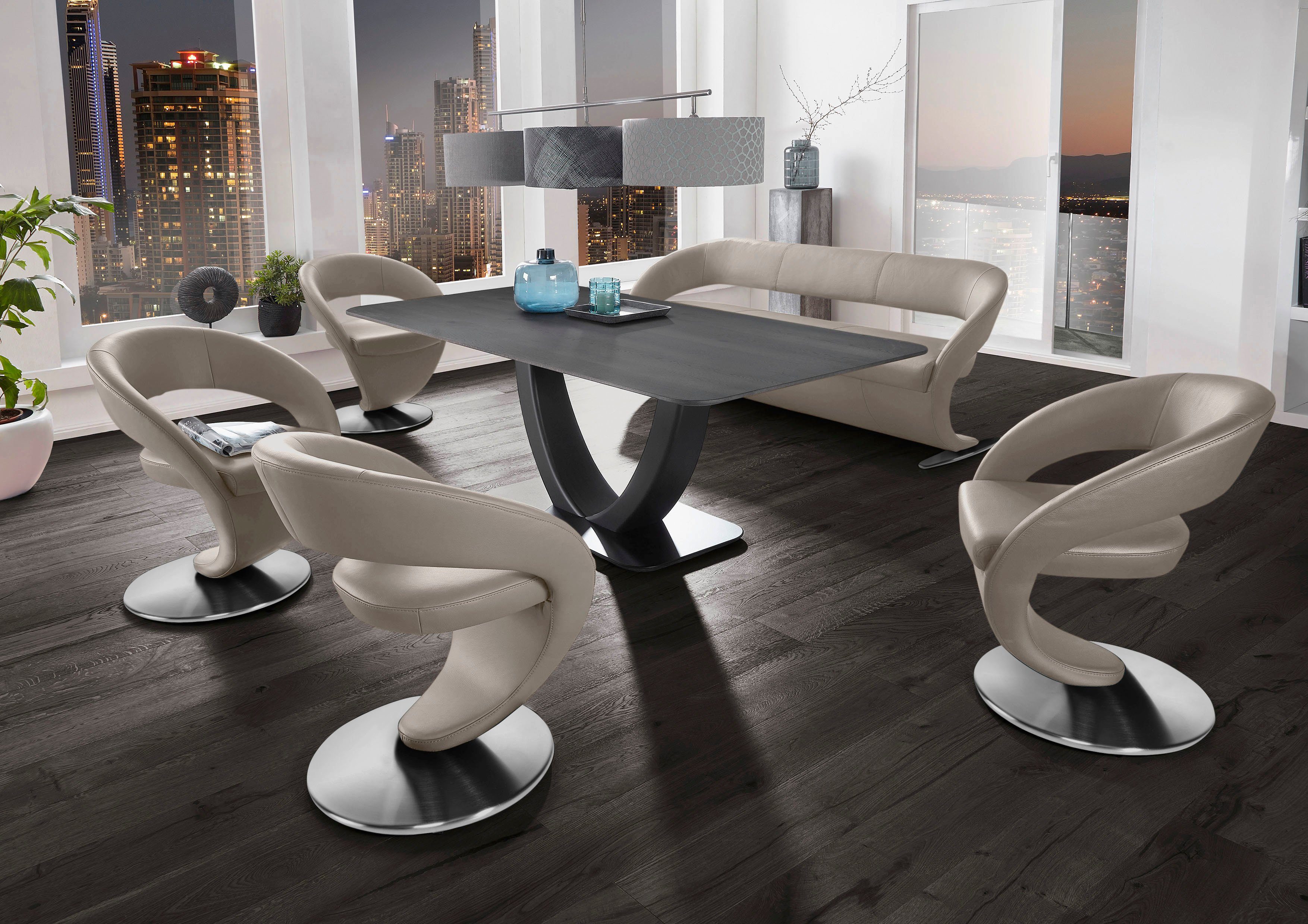 Wohnen mit Wave, 180x90cm und Tisch Essgruppe Design-Solobank in Komfort Design-Drehstühlen K+W 4 & (Set),