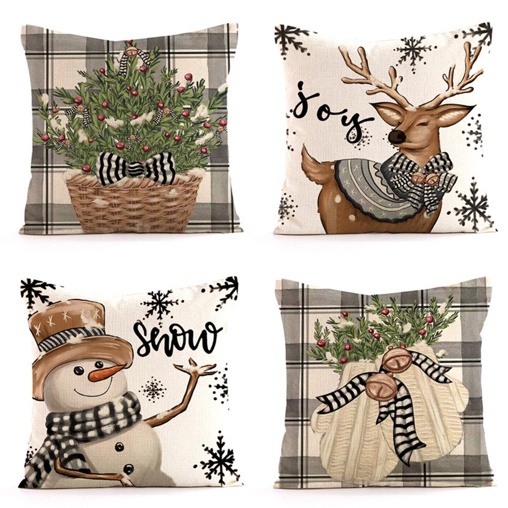 Kissenbezüge Weihnachten Leinen Kissenbezüge 4 Stück, 45x45 cm Zierkissenbezug