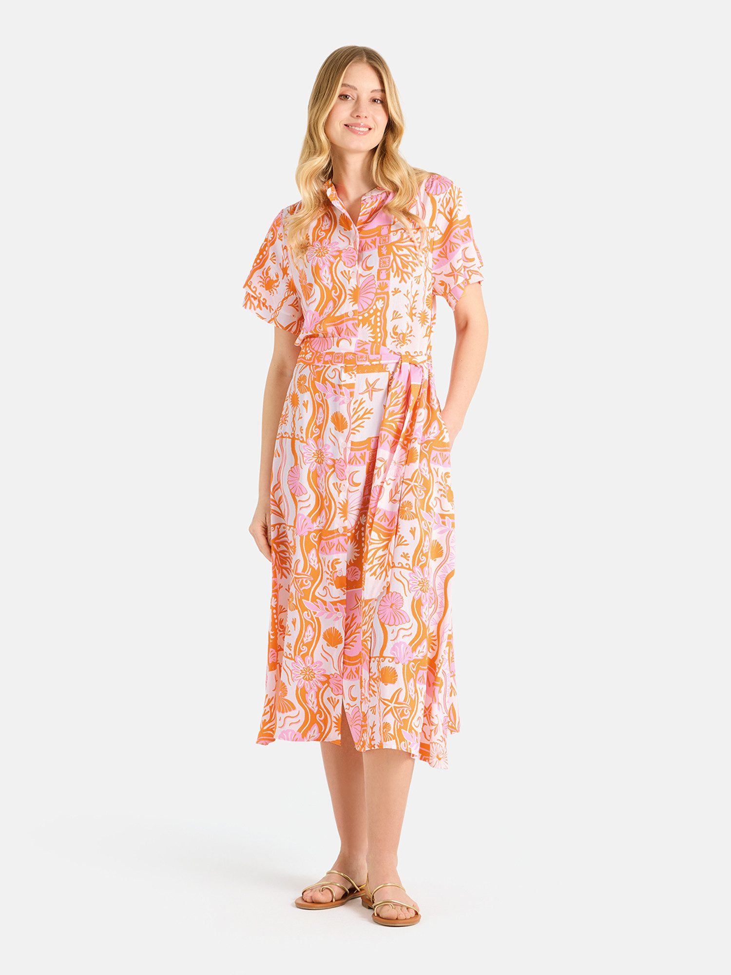 Lieblingsstück Midikleid ElnaL mit Taillengürtel, kragenlos