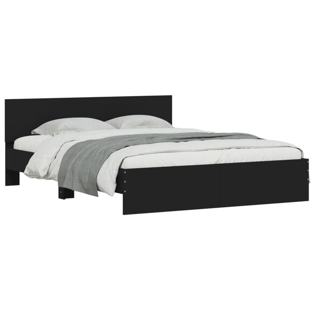 furnicato Bettgestell Schwarzes aus Holzwerkstoff 193x145x70 cm (1-tlg), Stabilisierter Schlafrahmen mit Rückenstütze für das Schlafzimmer