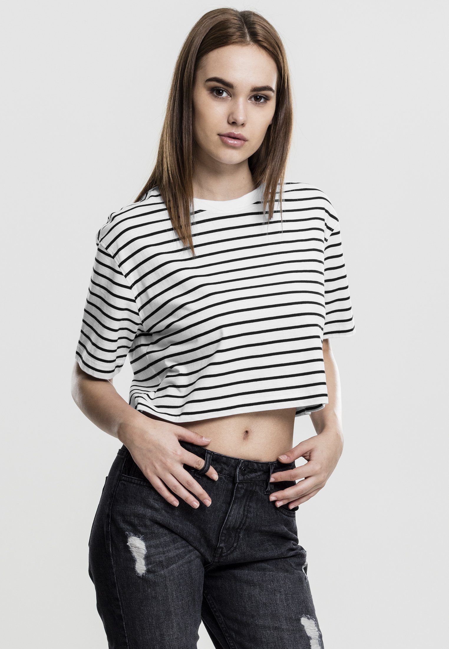 Short TB1506 CLASSICS Striped Short Striped wht/blk URBAN Oversized (1-tlg) Kurzarmshirt Tee Damen Ladies Oversized