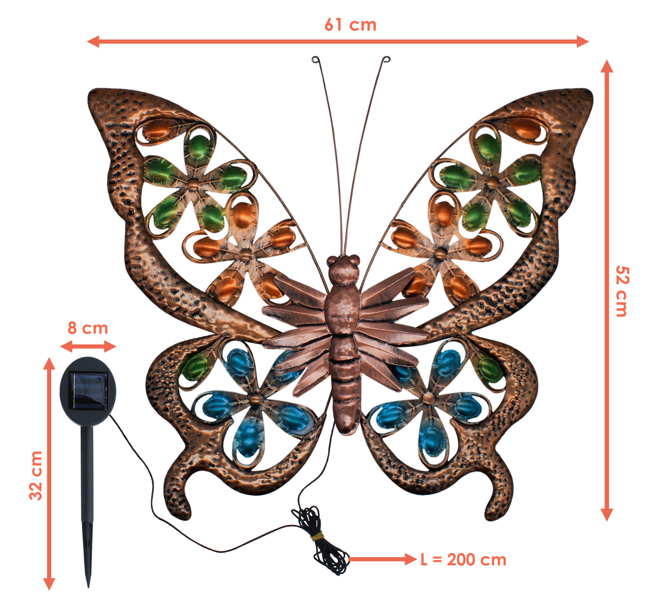 Spetebo Wanddekoobjekt Solar Schmetterling in bronze (Artikel, 1 St., inklusive Solar Modul), Wandbild mit 24 LED warm weiß – Bild 2 von 4