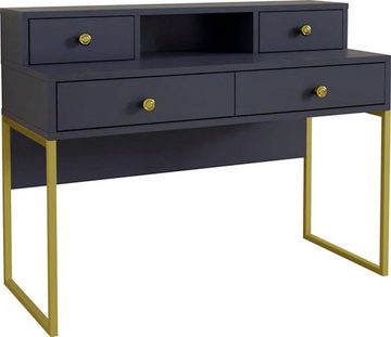 Helvetia Schreibtisch Schreibtisch Cloe 24GZLA03 dunkelblau / gold (82414626) #dv54 (Cloe, 1-St., 1-teilig), 120cm dunkelblau / gold mit 4 Schubladen