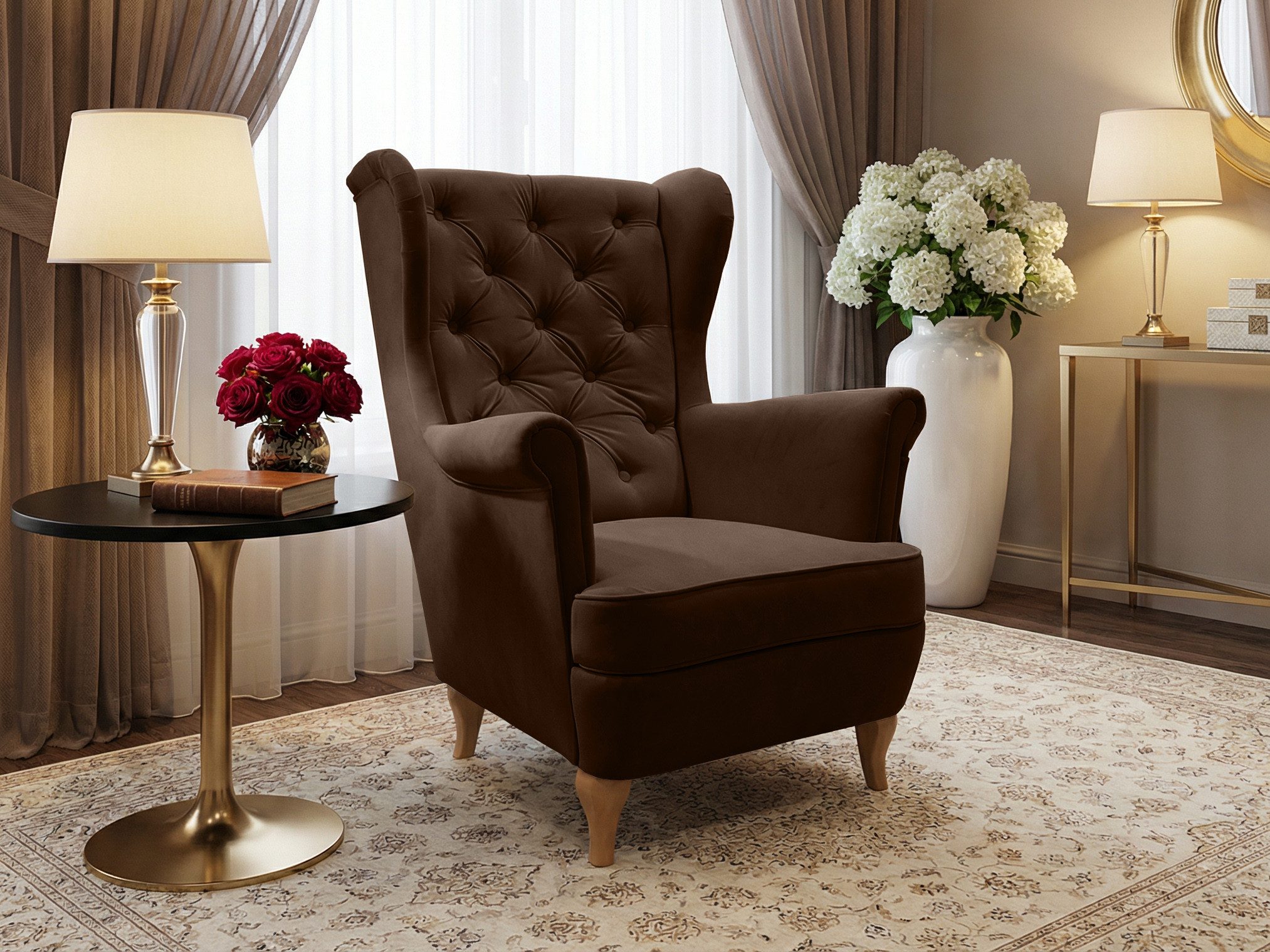 Beautysofa Ohrensessel Sessel FALCO Chesterfield Wohnzimmersessel Fernsehsessel