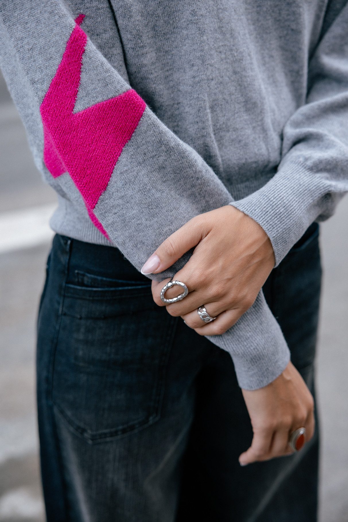 Freeman T. Porter Strickpullover - stylischer Instarsia Pullover mit Blitzmuster am Arm