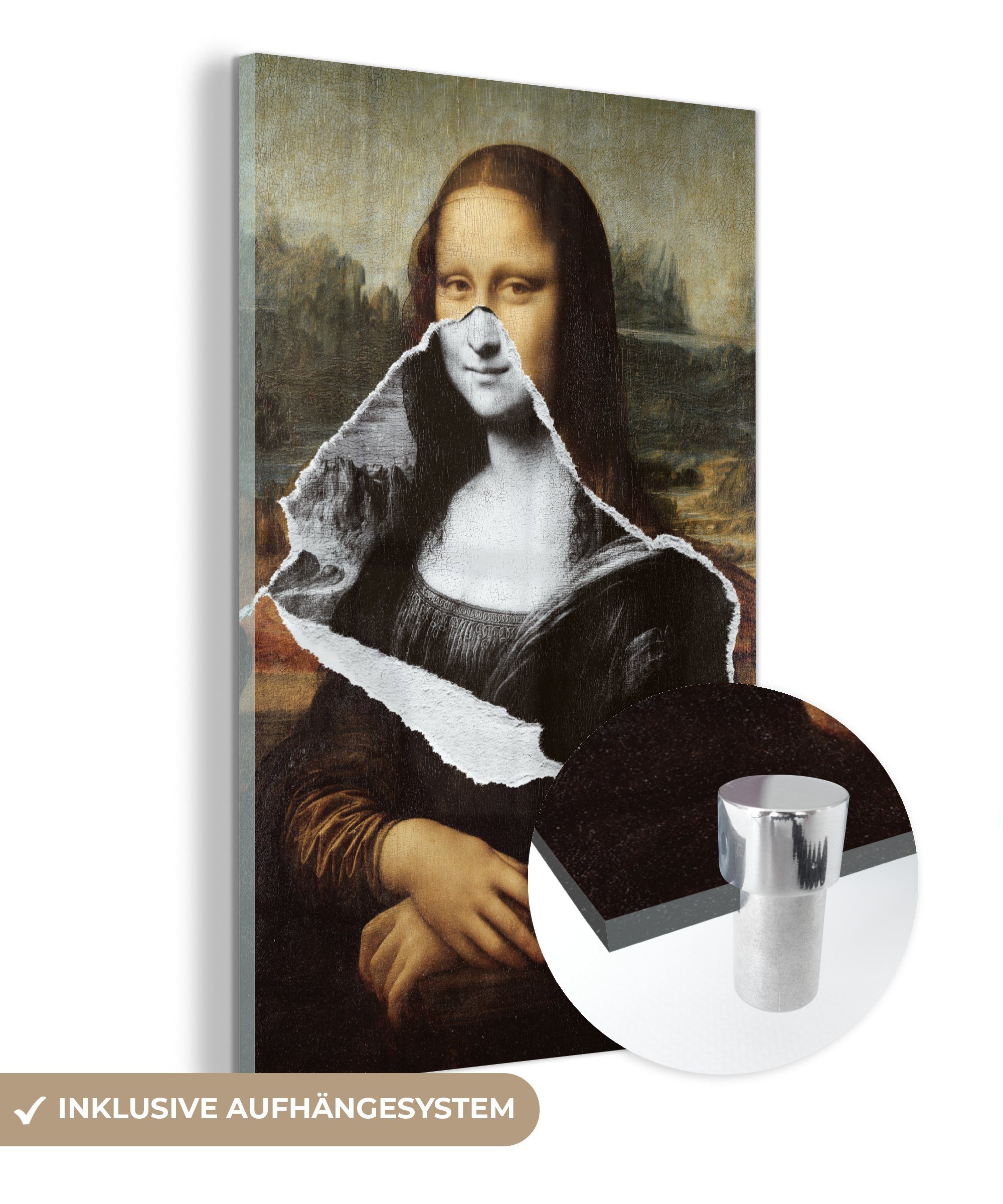 MuchoWow Acrylglasbild Mona Lisa - Schwarz und weiß - Da Vinci, (1 St), Glasbilder - Bilder auf Glas Wandbild - Foto auf Glas - Wanddekoration