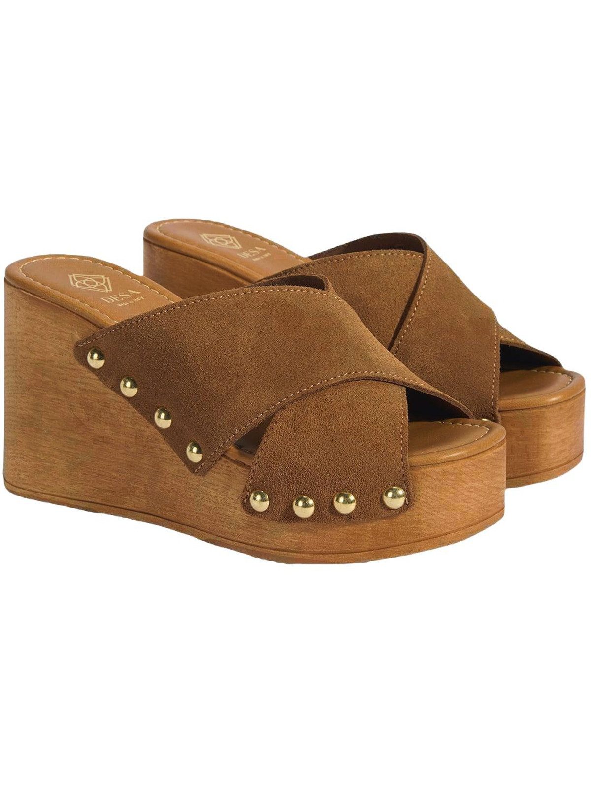 Damen-Slipper – Obermaterial aus Wildleder, Lederfutter, Keilabsatz, Mules