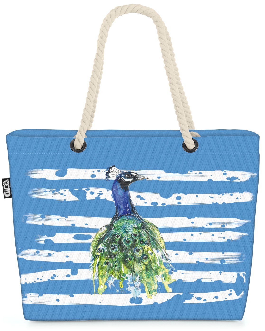 VOID Strandtasche (1-tlg), Pfau Vogel Tier Strauß Safari Zoo Bird blau