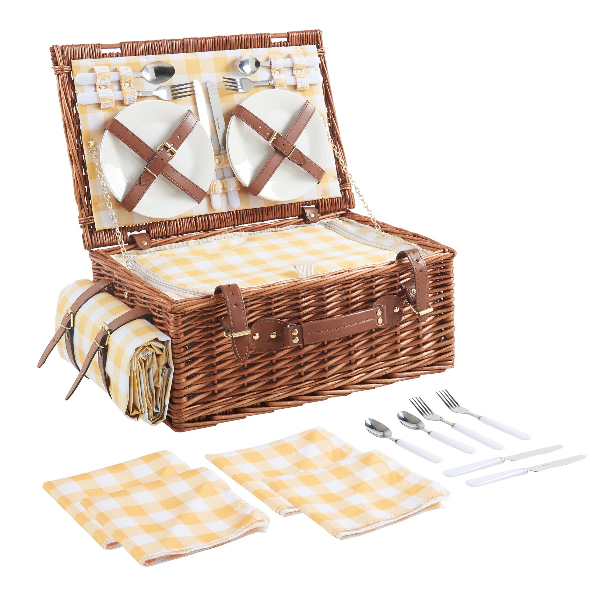 casa.pro Picknickkorb (Komplettset), »Brindisi« Weidenkorb für 4 Personen mit Geschirr und Besteck