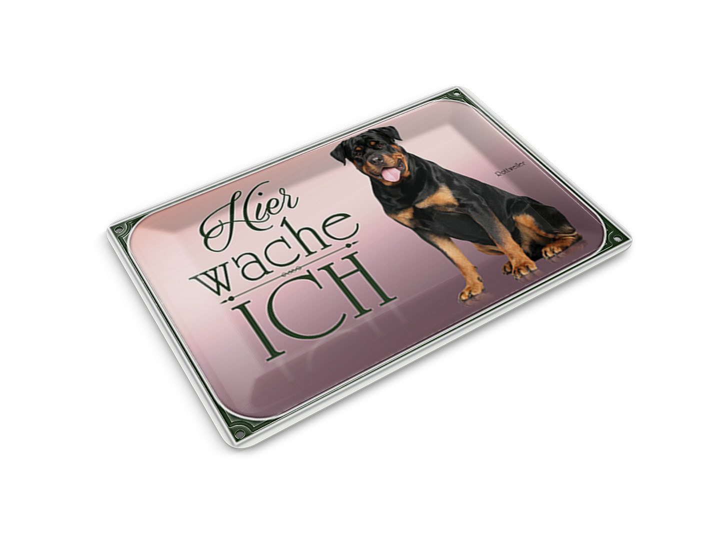 Femer GmbH Postkarte Blechpostkarte Hund 14x10cm Rottweiler hier wache ich, unfrankiert