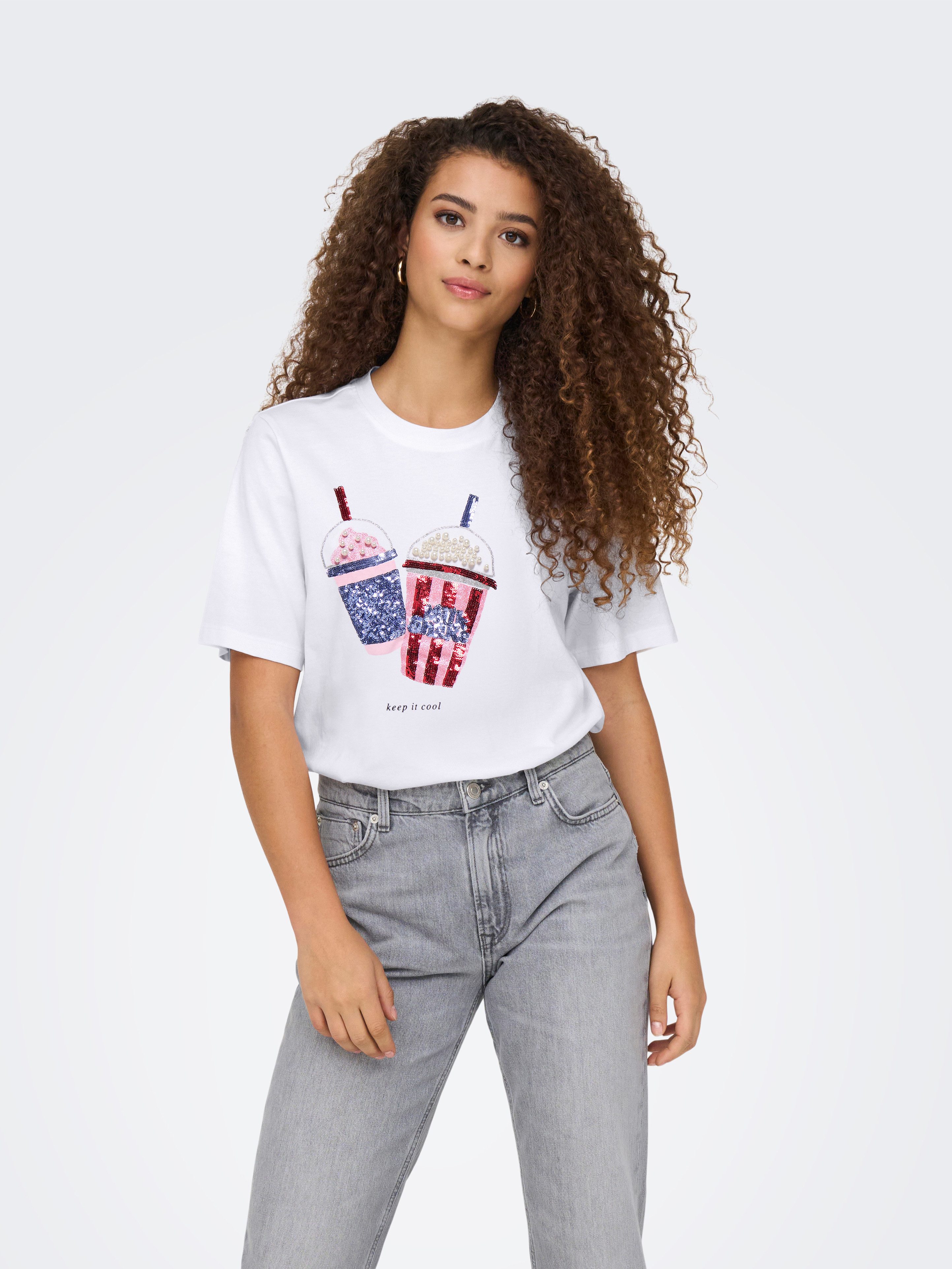 ONLY Kurzarmshirt ONLBURST LIFE S/S POPCORN TOP BOX JRS Baumwolle, regular fit, Rundhals