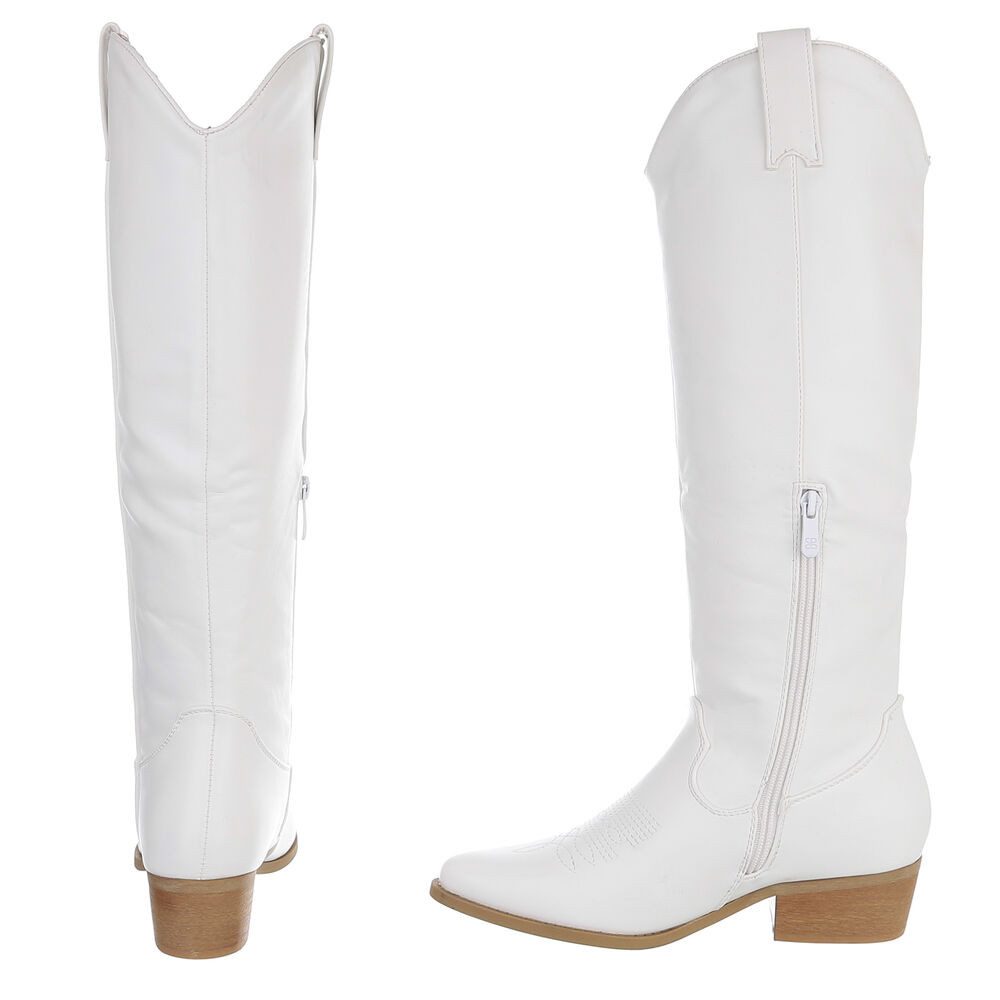 Ital-Design Damen Kniestiefel Western-Optik Blockabsatz Westernstiefel (92078626) Blockabsatz Stiefel in Weiß – Bild 5 von 5