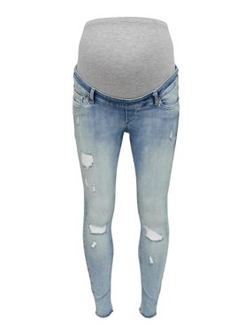 ONLY MATERNITY Umstandsjeans OLMBLUSH MID SK RAW ANKLE DNM NOOS mit Destroyed Effekt