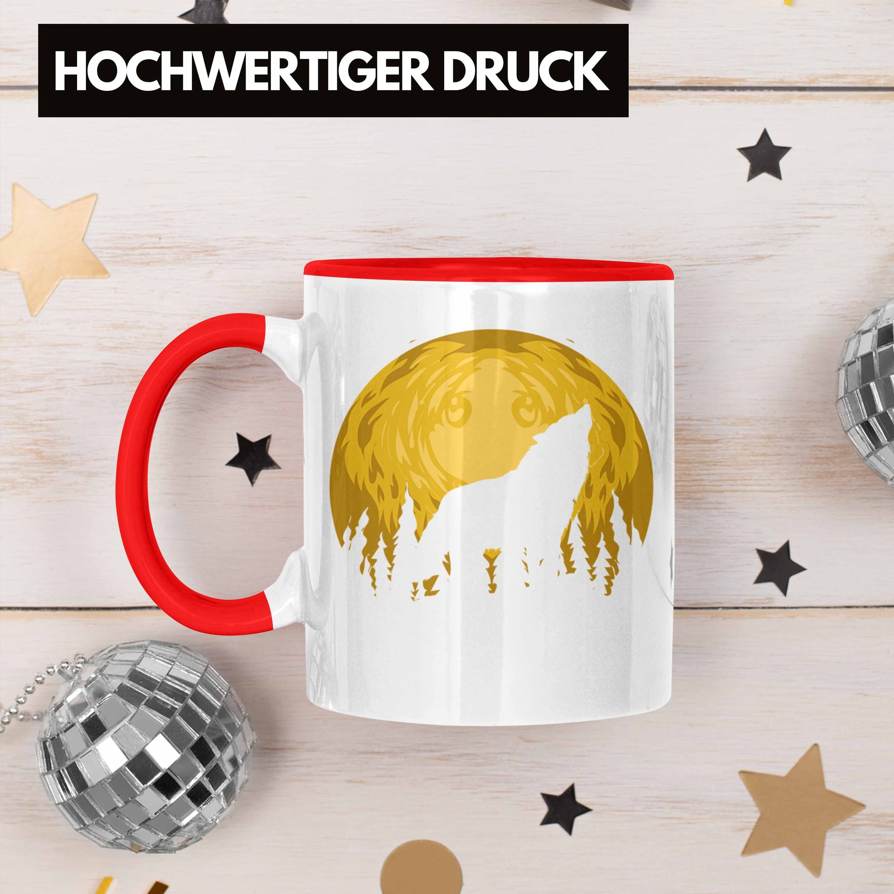 Trendation Tasse Geschenkidee Wolfsmond Trendation Geschenk Wolf-Liebhaber Tasse Tiere - Geschenk Einsamer Wolf Wilde Rot