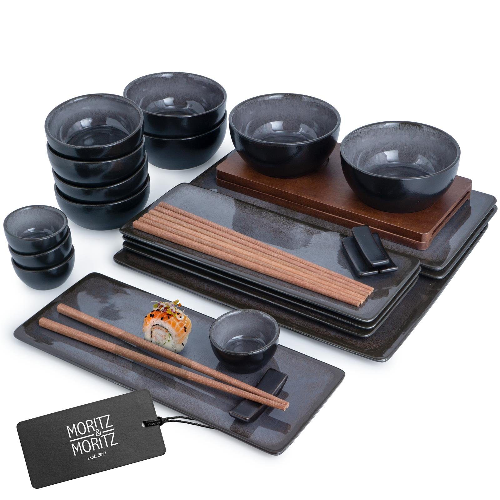 Moritz & Moritz Sushiteller VIDA Sushi Set Anthrazit, (29 St), für 4 Personen - 29 Teile