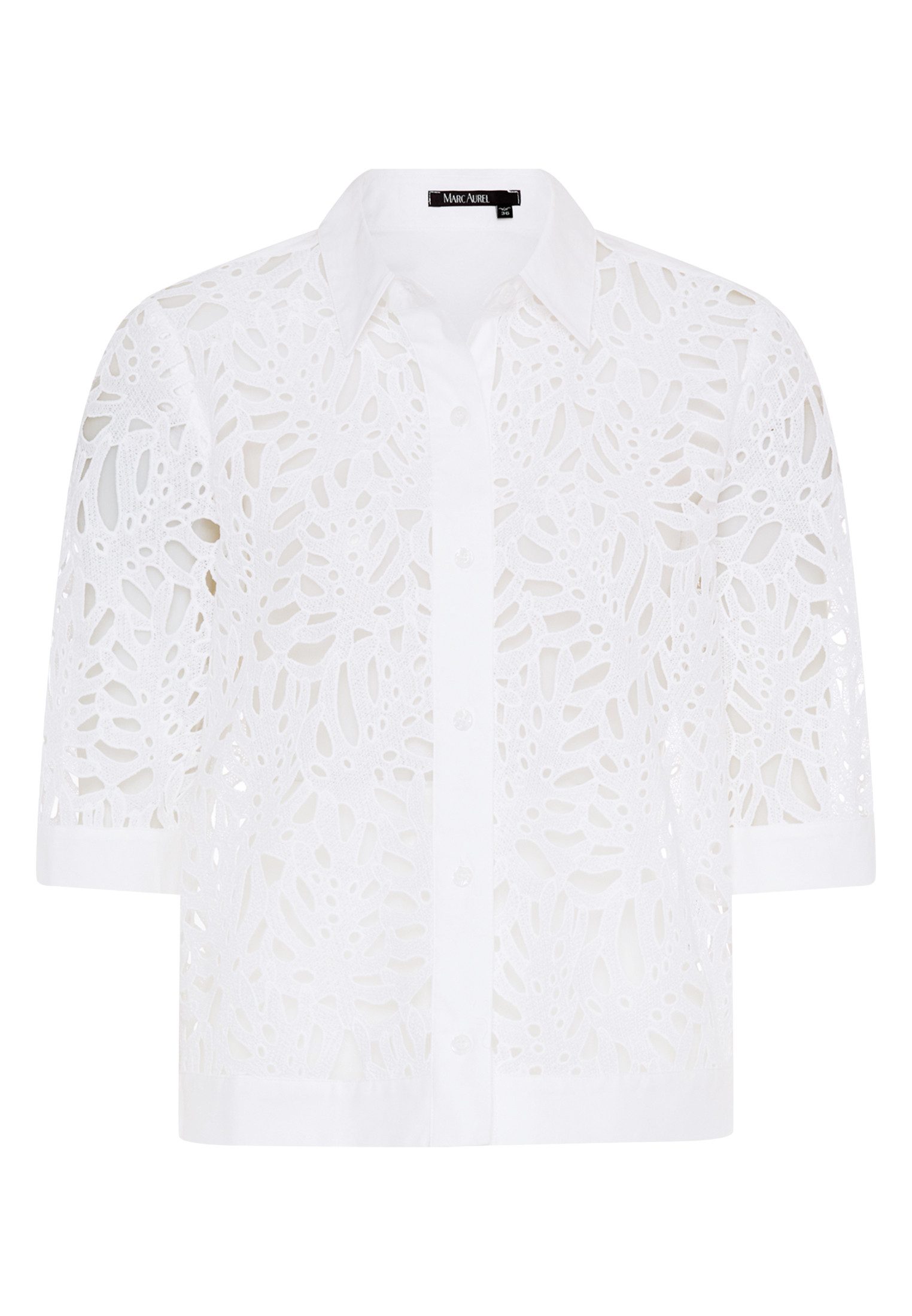 MARC AUREL Spitzenbluse mit Popeline-Besatz