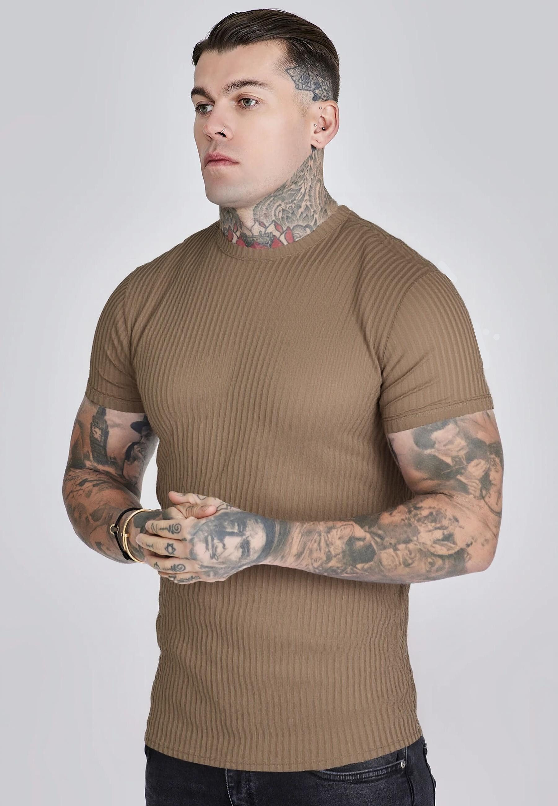 T-Shirt SikSilk Herren Braun Muscle Fit T-Shirt