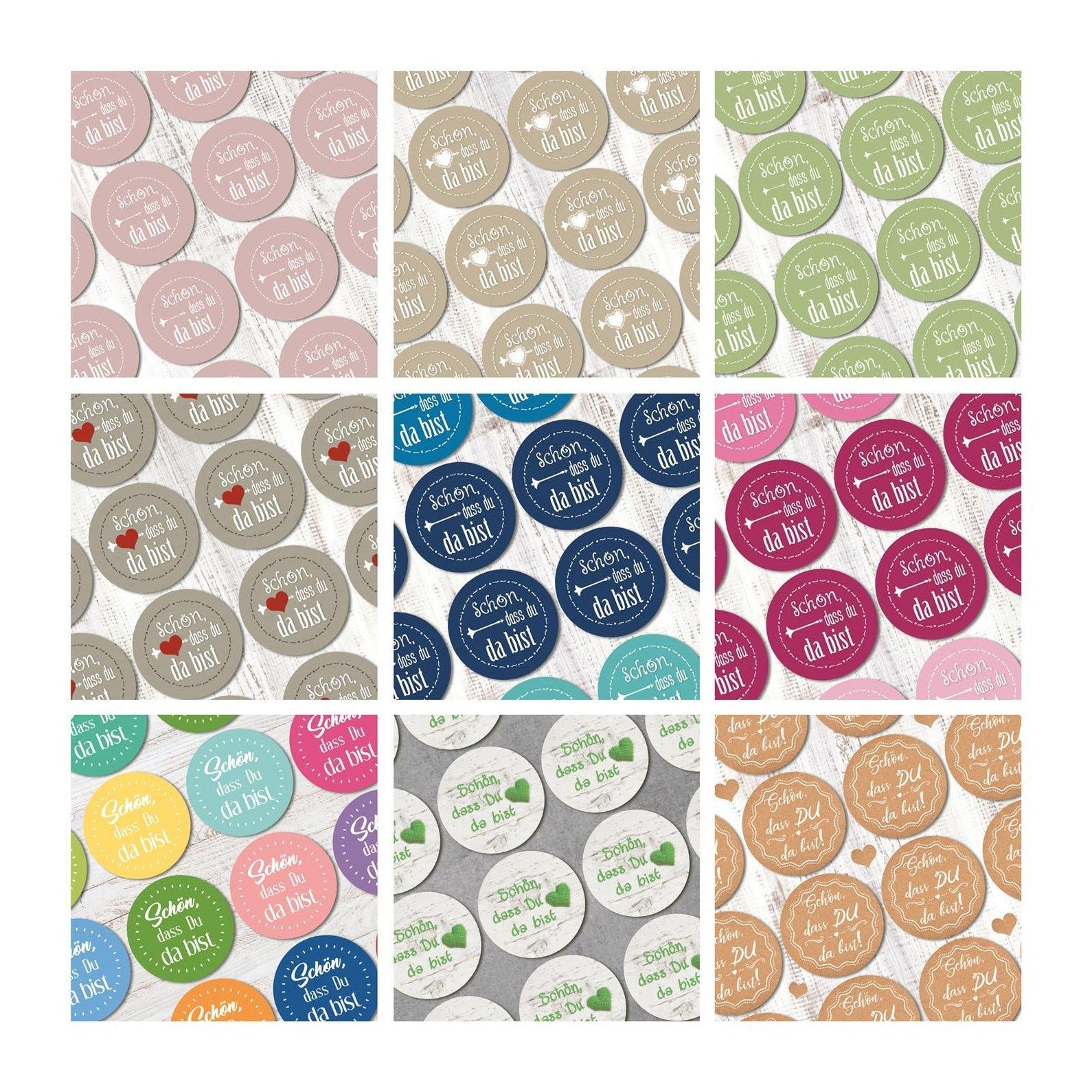 Logbuch-Verlag Aufkleber Aufkleber Set 9 x 24 Sticker SCHÖN DASS DU DA BIST bunt Herz DIY
