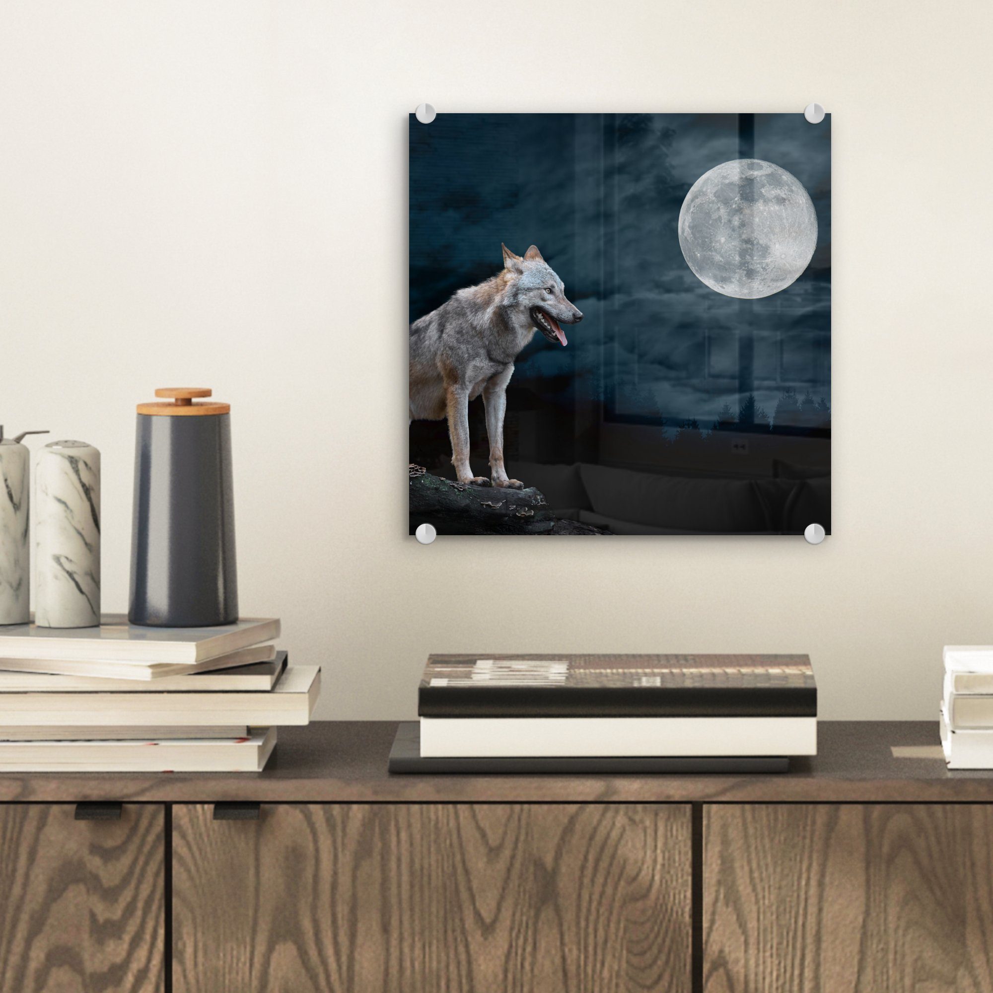 MuchoWow Acrylglasbild Wolf - Mond - günstig online kaufen