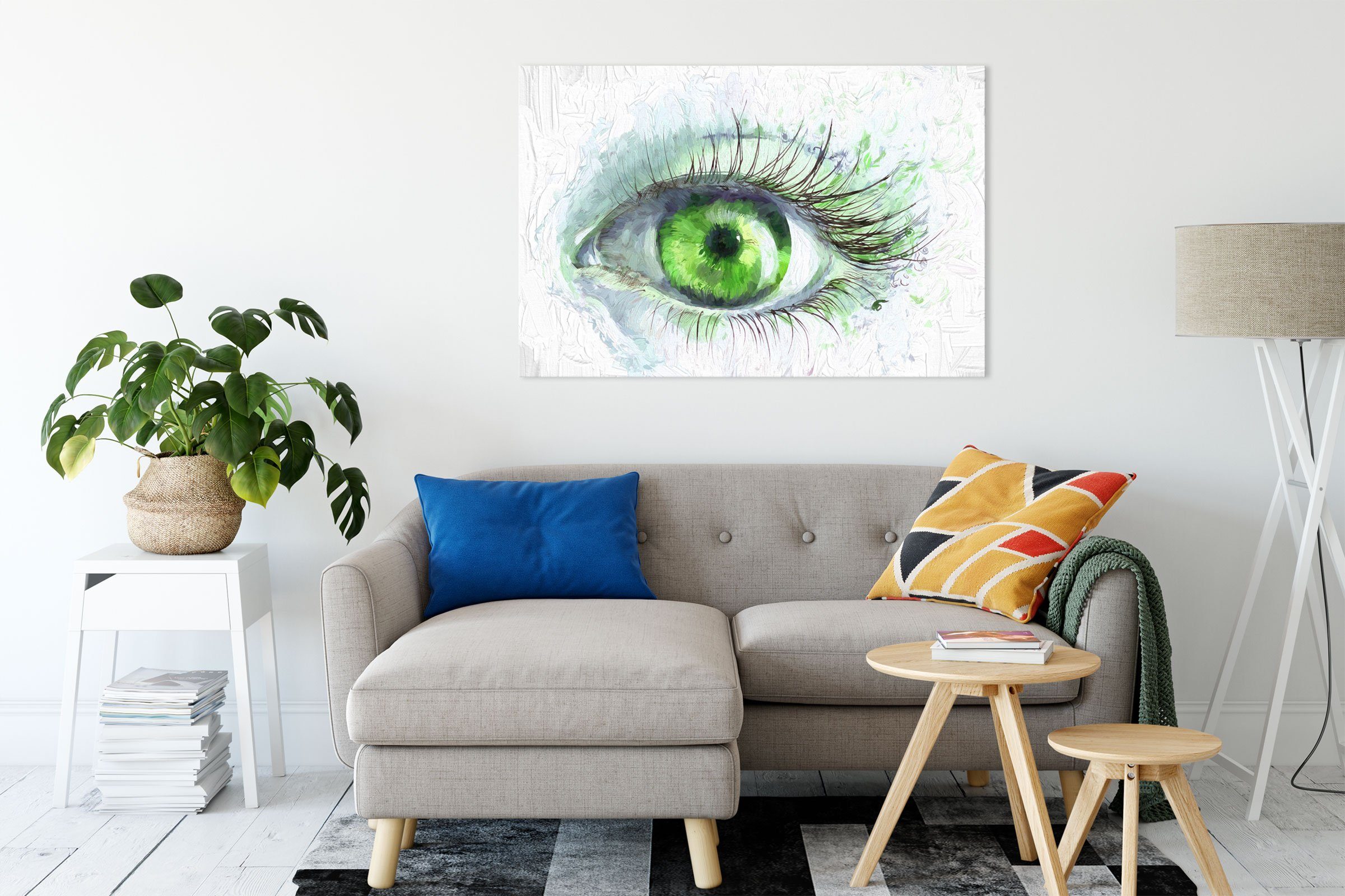 St), Auge, Leinwandbild Pixxprint inkl. Grünes Auge bespannt, fertig Grünes Zackenaufhänger Leinwandbild (1