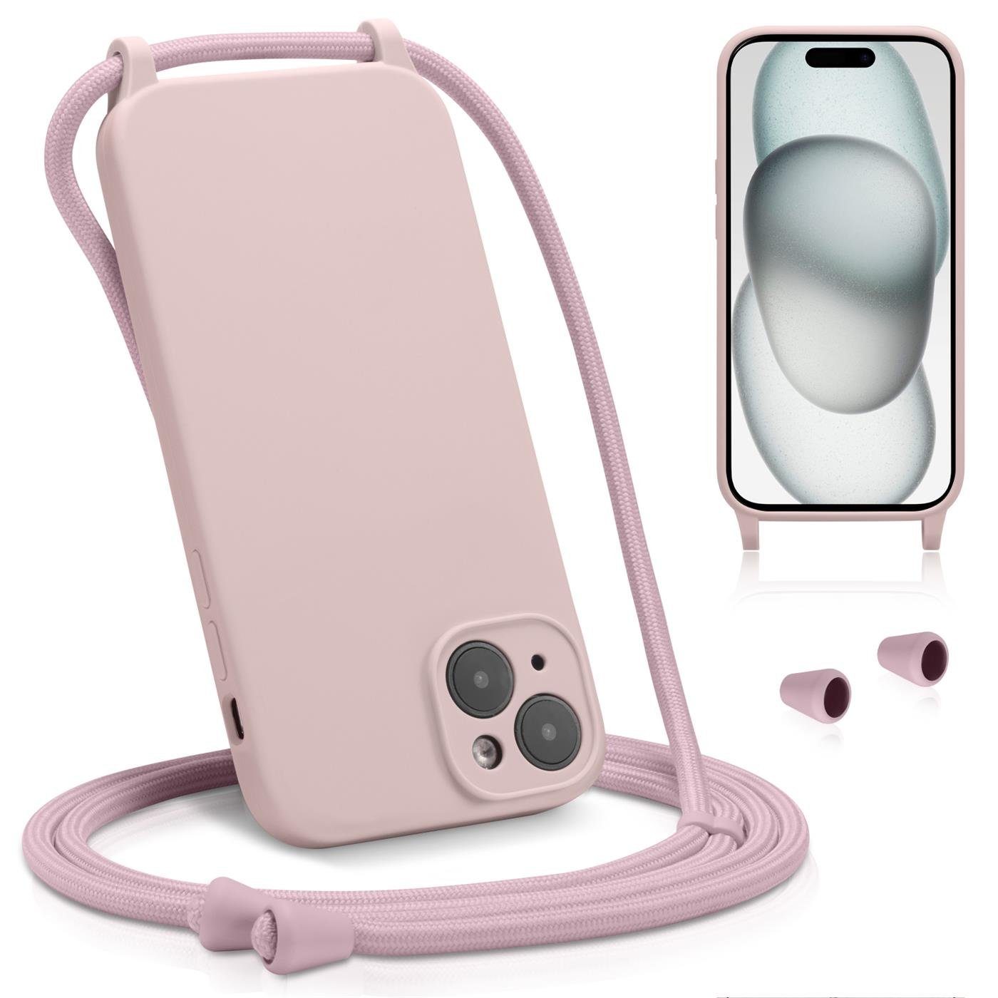 CoolGadget Handyhülle Premium Handyhülle mit verstellbarer Handykette für iPhone 15, Hülle zum Umhängen Kette inkl. 2x Displayschutzfolie aus Glas