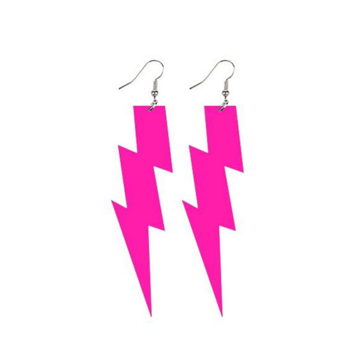 Neon Blitzanhänger Paar Acryl 80er aus Jahre Ohrringe, Rosenrot Ohrhänger MAGICSHE