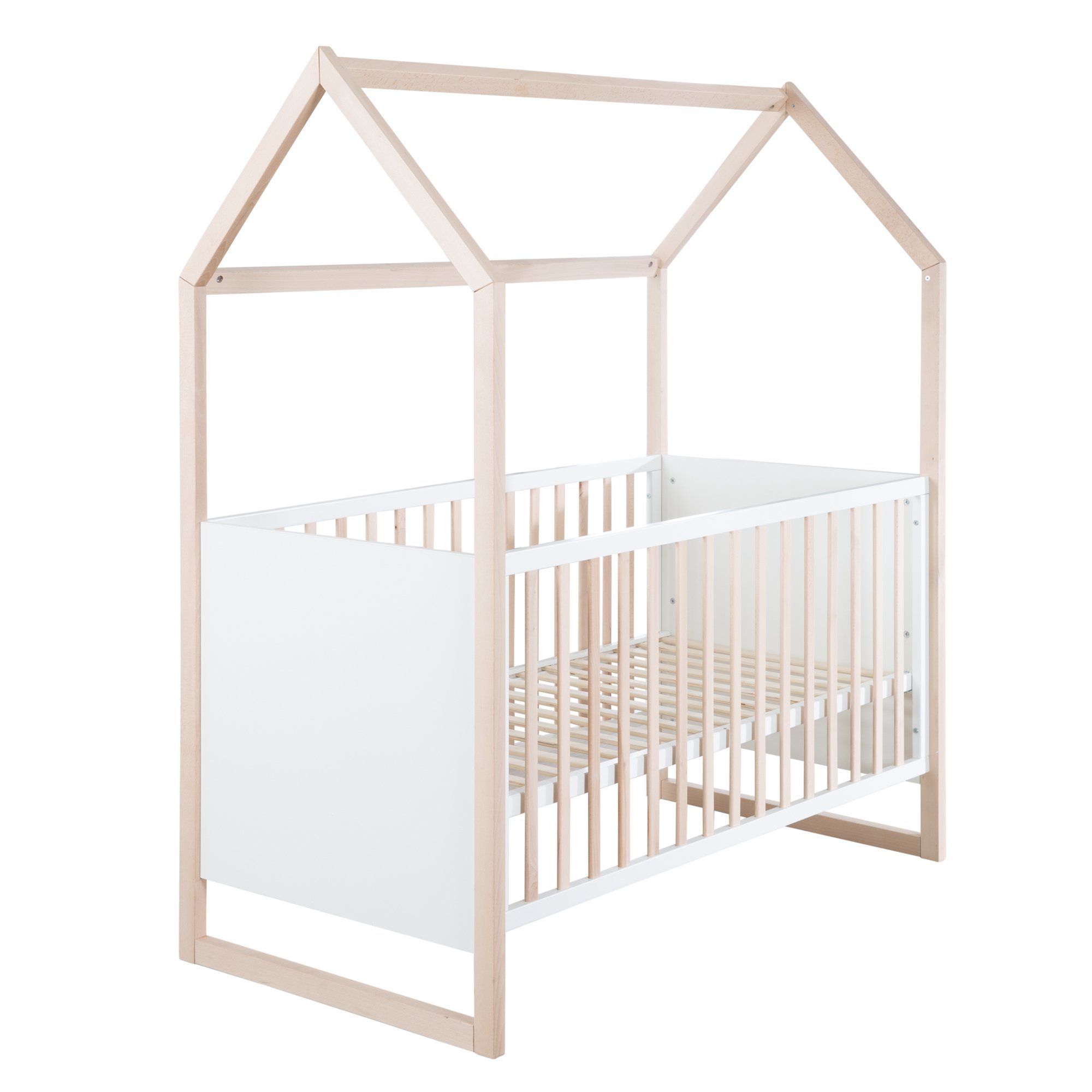 roba® Babybett Hausbett, Schlupfsprossen, 3-fach höhenverstellbar, umbaubar zum Juniorbett