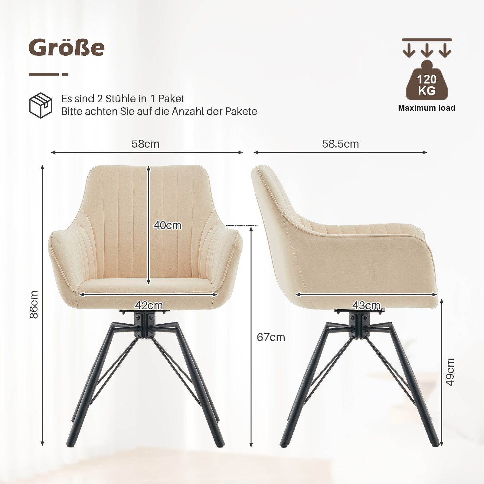 Ofcasa Esszimmerstuhl Küchenstuhl (2er Set), Samt-Drehstuhl günstig online kaufen