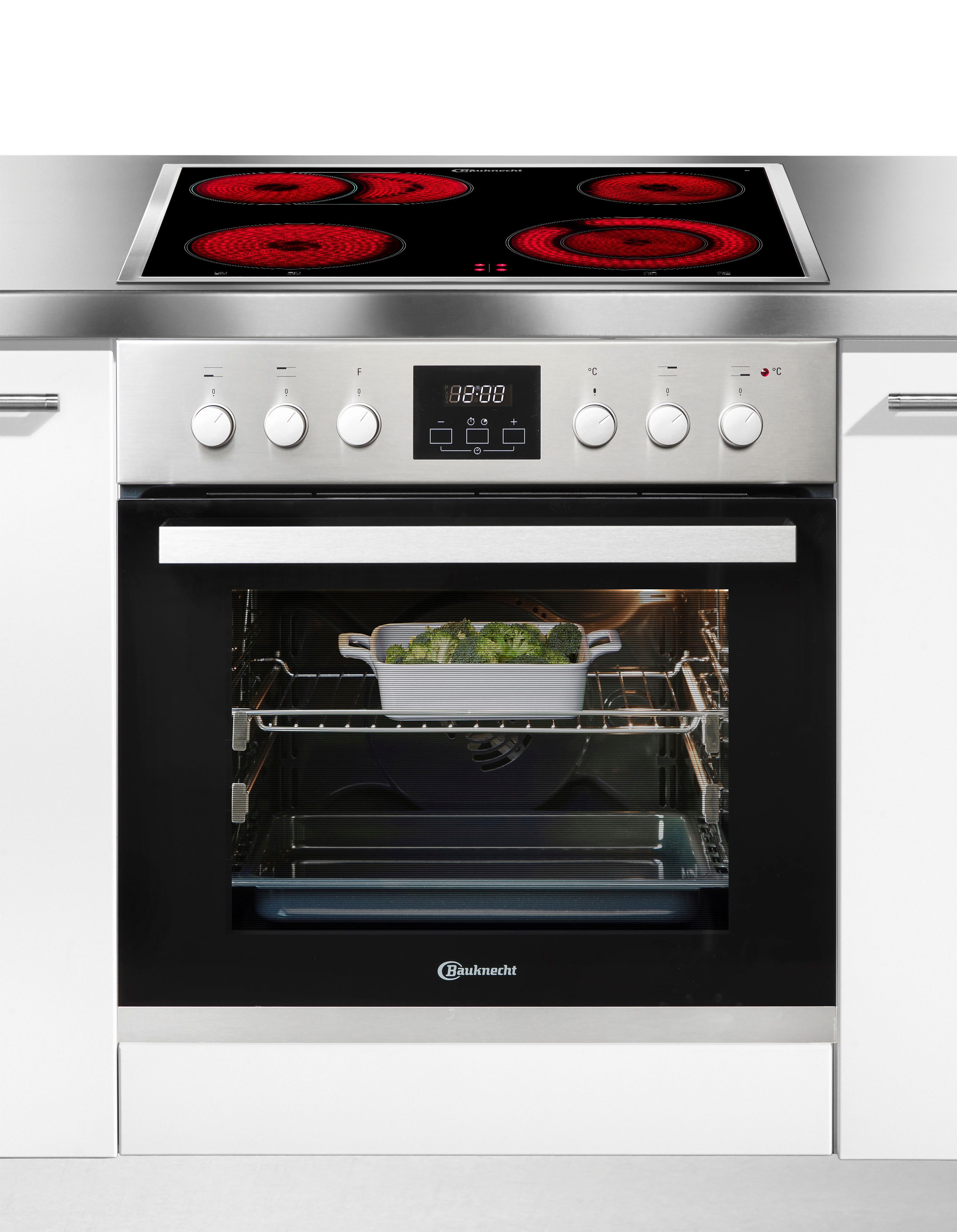 BAUKNECHT Elektro-Herd-Set Heko Lambada, mit 2-fach-Teleskopauszug, Hydrolyse, PowerHeißluft – Kochen, Backen und Braten ganz ohne Vorheizen