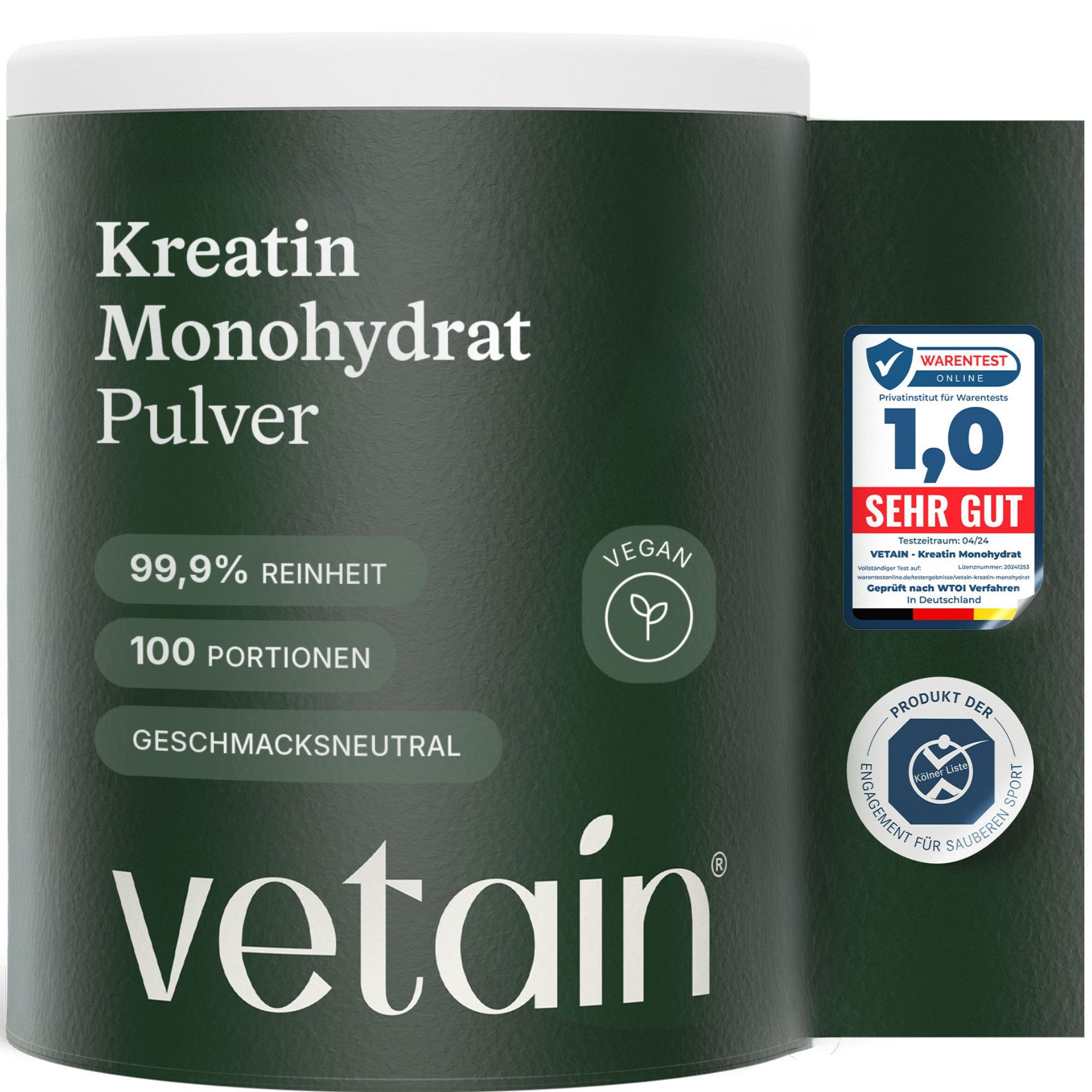 VETAIN Creatin Monohydrat - Ultrafein - hochdosiertes Pulver, - Kreatin Pulver à 500 g, Perfekt löslich